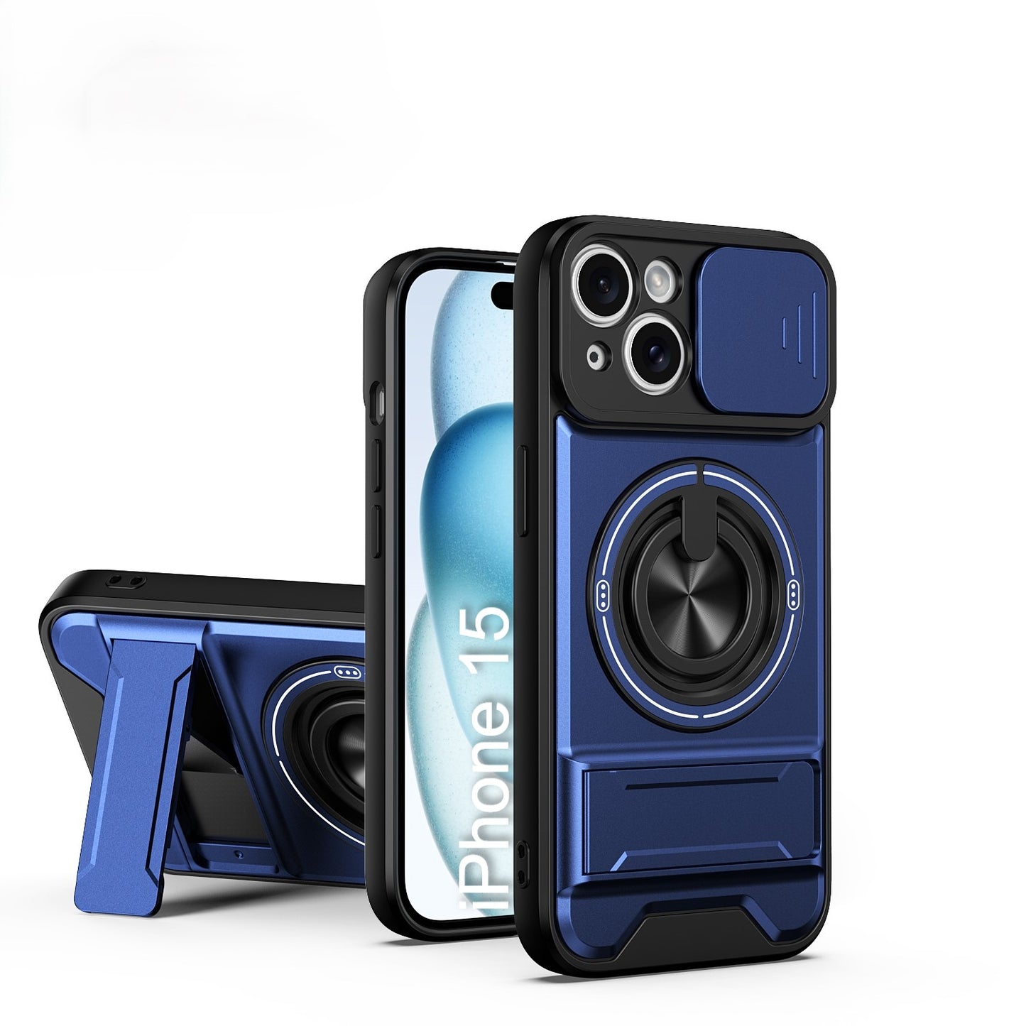LuxuryKase Magnetic Armour Case | MagSafe Compatible | Sliding Camera Cover | 360° Finger Ring Holder | Built-In Bracket Stand | Hard PC Back & Soft TPU Bumper For iPhone & Samsung Series