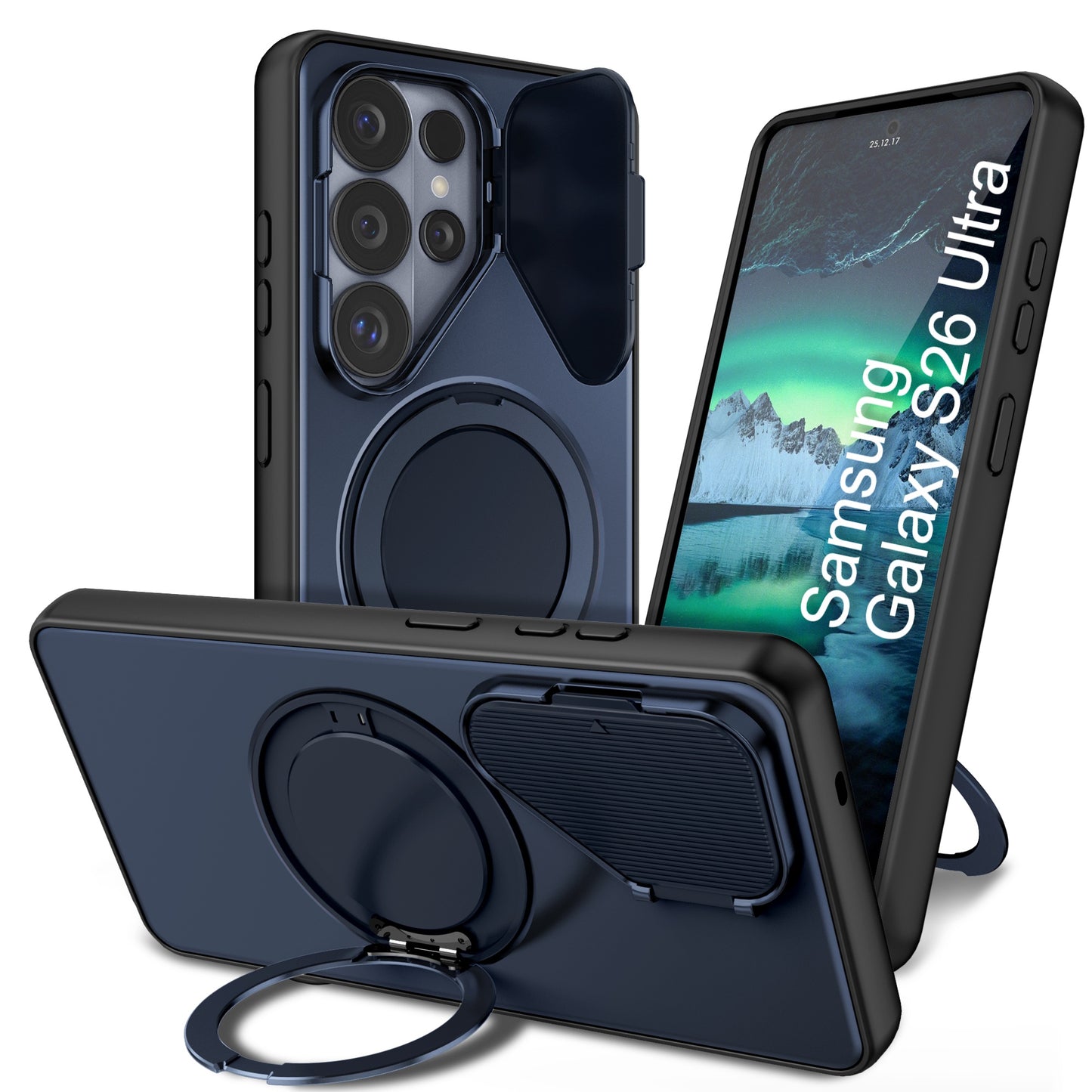 LuxuryKase Tough Armour Magnetic Case | 360° Rotating Ring Stand | Flip Camera Protection Cover | Raised Edges | Drop Protection | MagSafe Compatible For iPhone & Samsung Series