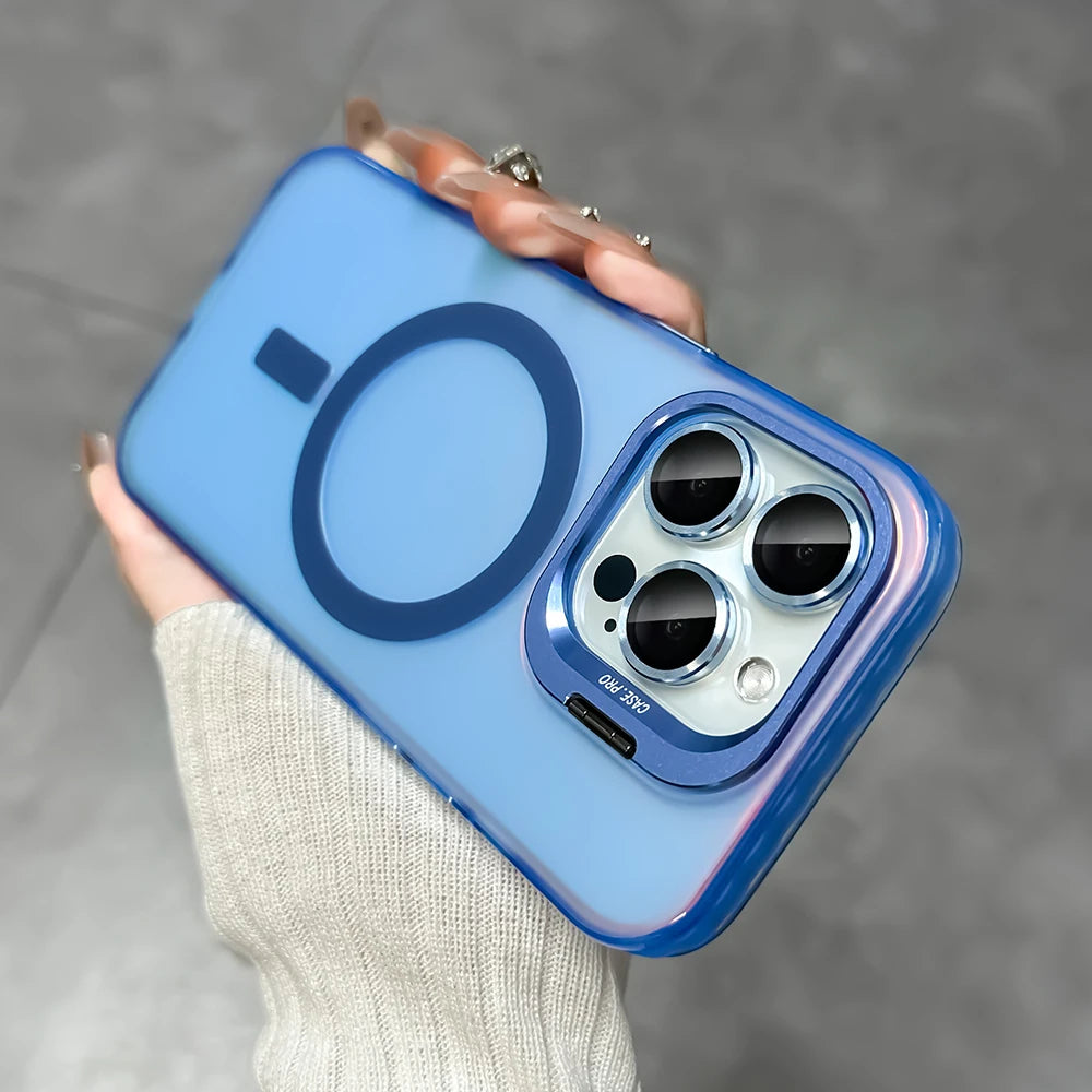 LuxuryKase Mag-Safe Shockproof Gradient Matte Case | Metal Camera Lens Protector & Kickstand | Slim & Edge Protective Cover For iPhone