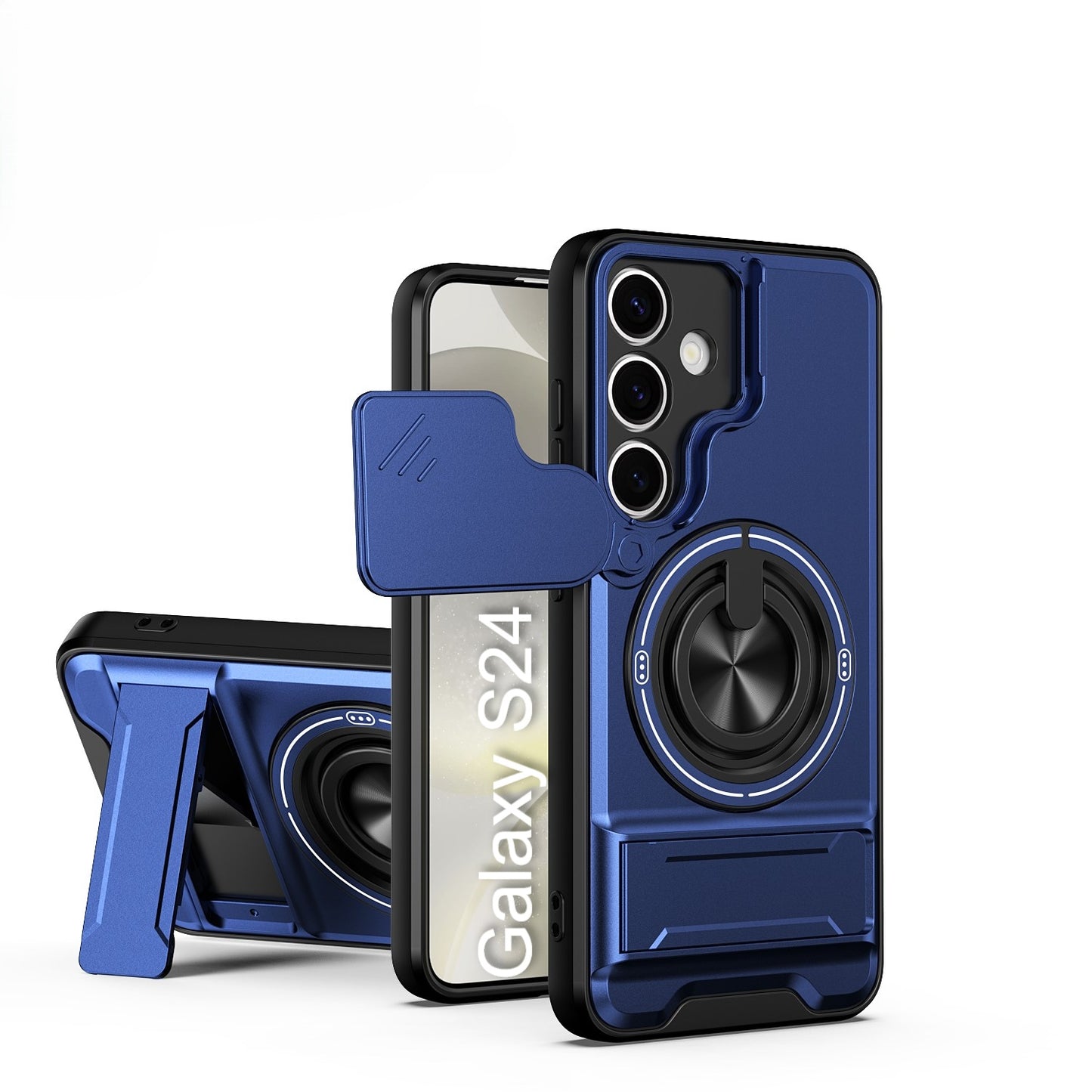 LuxuryKase Magnetic Armour Case | MagSafe Compatible | Sliding Camera Cover | 360° Finger Ring Holder | Built-In Bracket Stand | Hard PC Back & Soft TPU Bumper For iPhone & Samsung Series