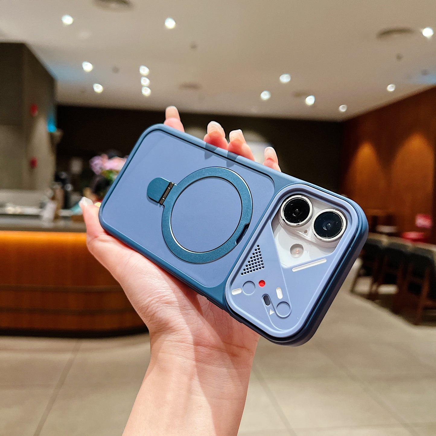 LuxuryKase Magnetic Shockproof Case | Foldable 90° Metal Ring Kickstand | Matte Finish | Futuristic Camera Shield Design | Slim Profile & Mag-Safe Compatible For iPhone & Samsung Series