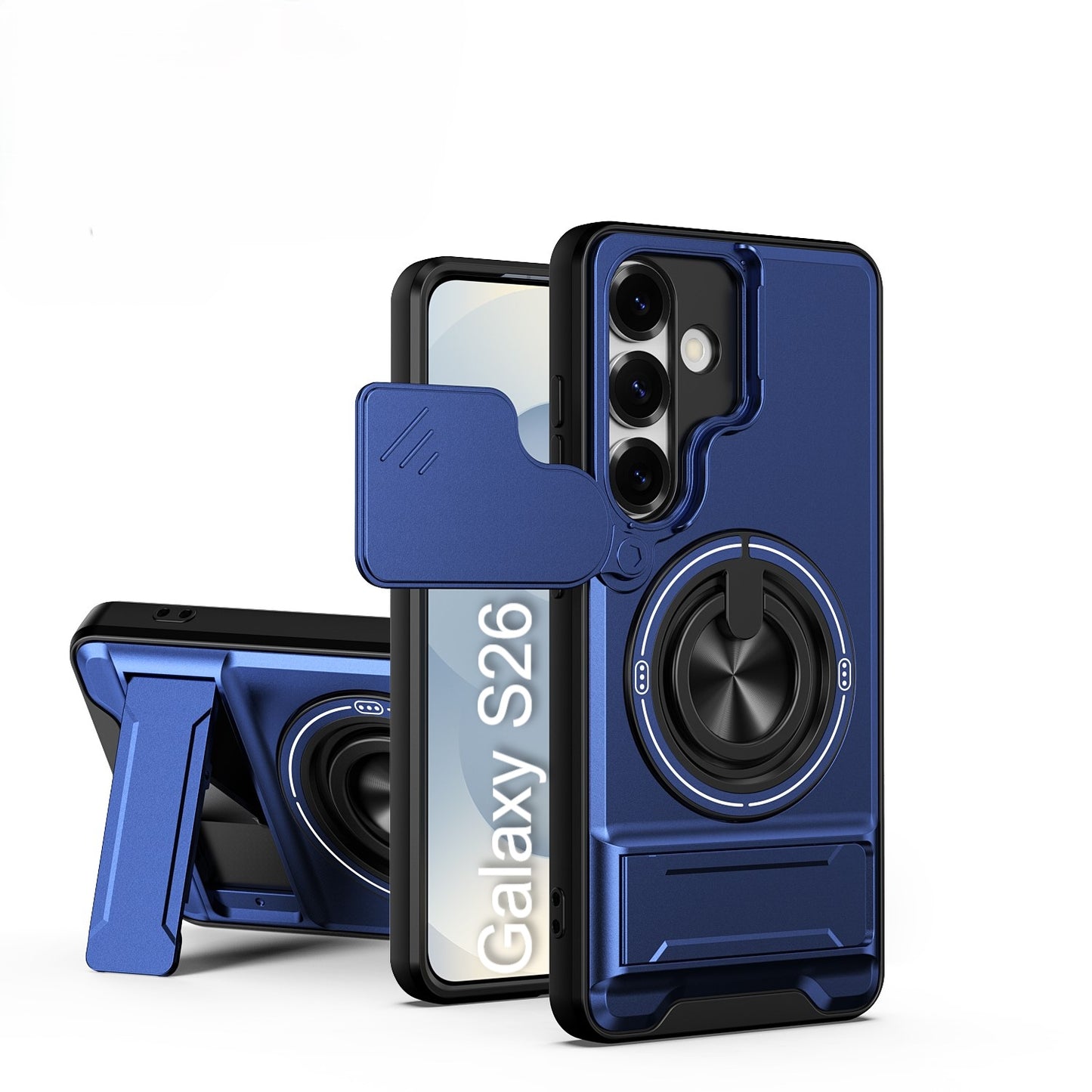 LuxuryKase Magnetic Armour Case | MagSafe Compatible | Sliding Camera Cover | 360° Finger Ring Holder | Built-In Bracket Stand | Hard PC Back & Soft TPU Bumper For iPhone & Samsung Series