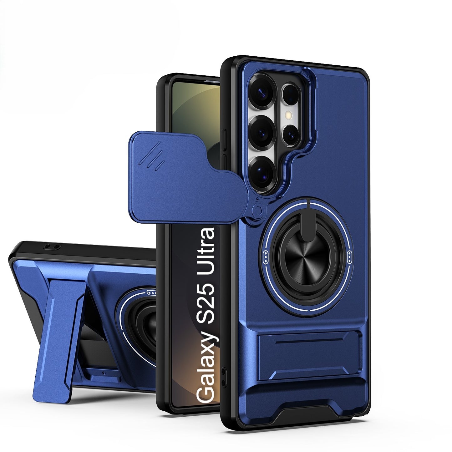 LuxuryKase Magnetic Armour Case | MagSafe Compatible | Sliding Camera Cover | 360° Finger Ring Holder | Built-In Bracket Stand | Hard PC Back & Soft TPU Bumper For iPhone & Samsung Series