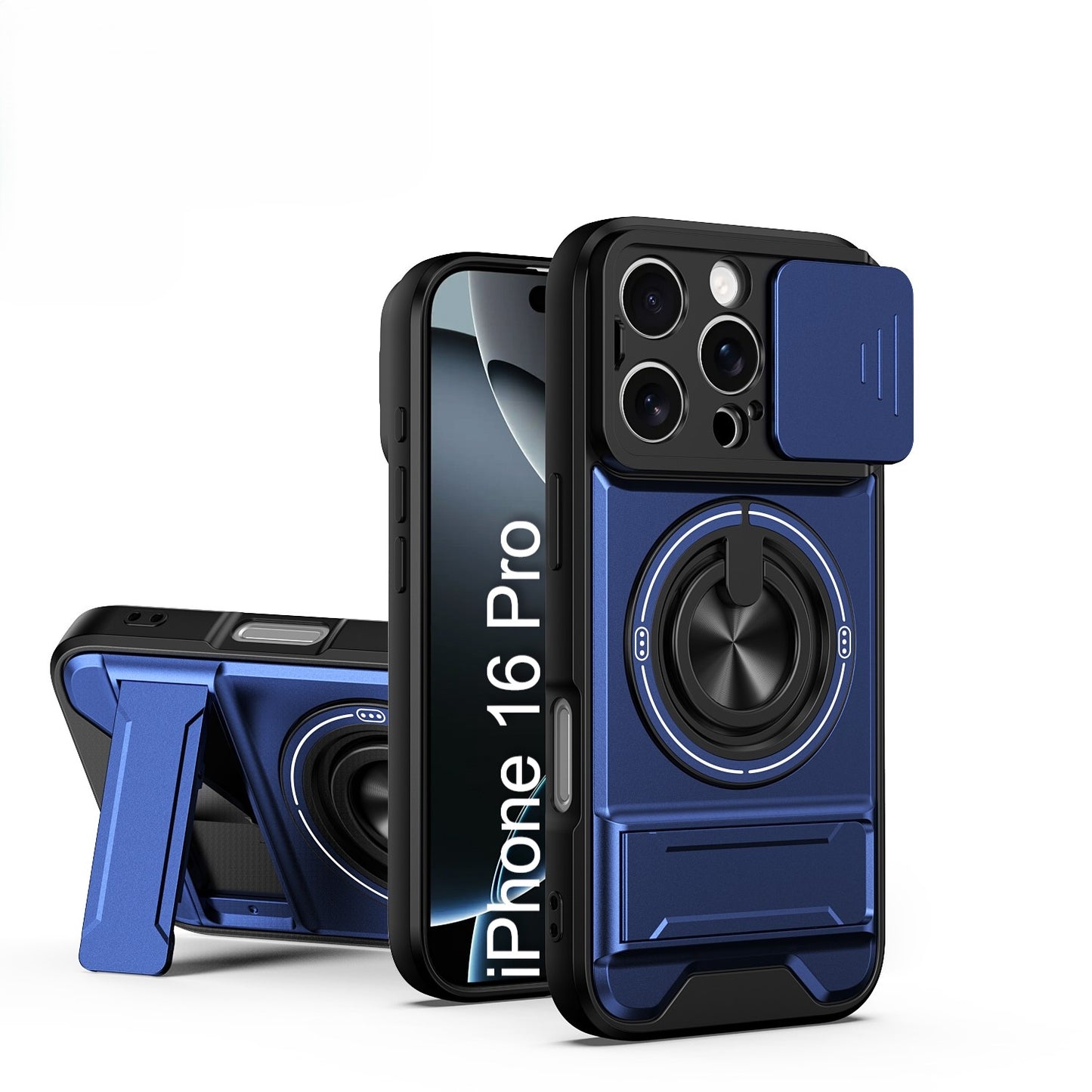 LuxuryKase Magnetic Armour Case | MagSafe Compatible | Sliding Camera Cover | 360° Finger Ring Holder | Built-In Bracket Stand | Hard PC Back & Soft TPU Bumper For iPhone & Samsung Series