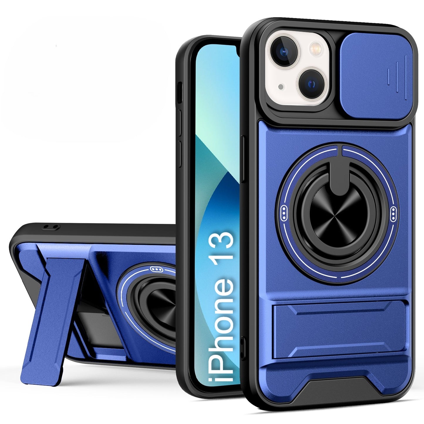 LuxuryKase Magnetic Armour Case | MagSafe Compatible | Sliding Camera Cover | 360° Finger Ring Holder | Built-In Bracket Stand | Hard PC Back & Soft TPU Bumper For iPhone & Samsung Series