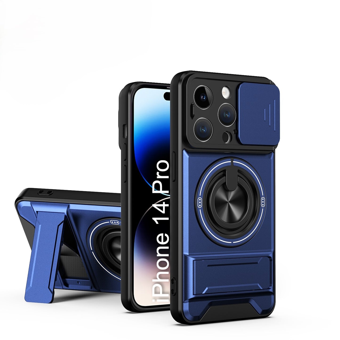 LuxuryKase Magnetic Armour Case | MagSafe Compatible | Sliding Camera Cover | 360° Finger Ring Holder | Built-In Bracket Stand | Hard PC Back & Soft TPU Bumper For iPhone & Samsung Series