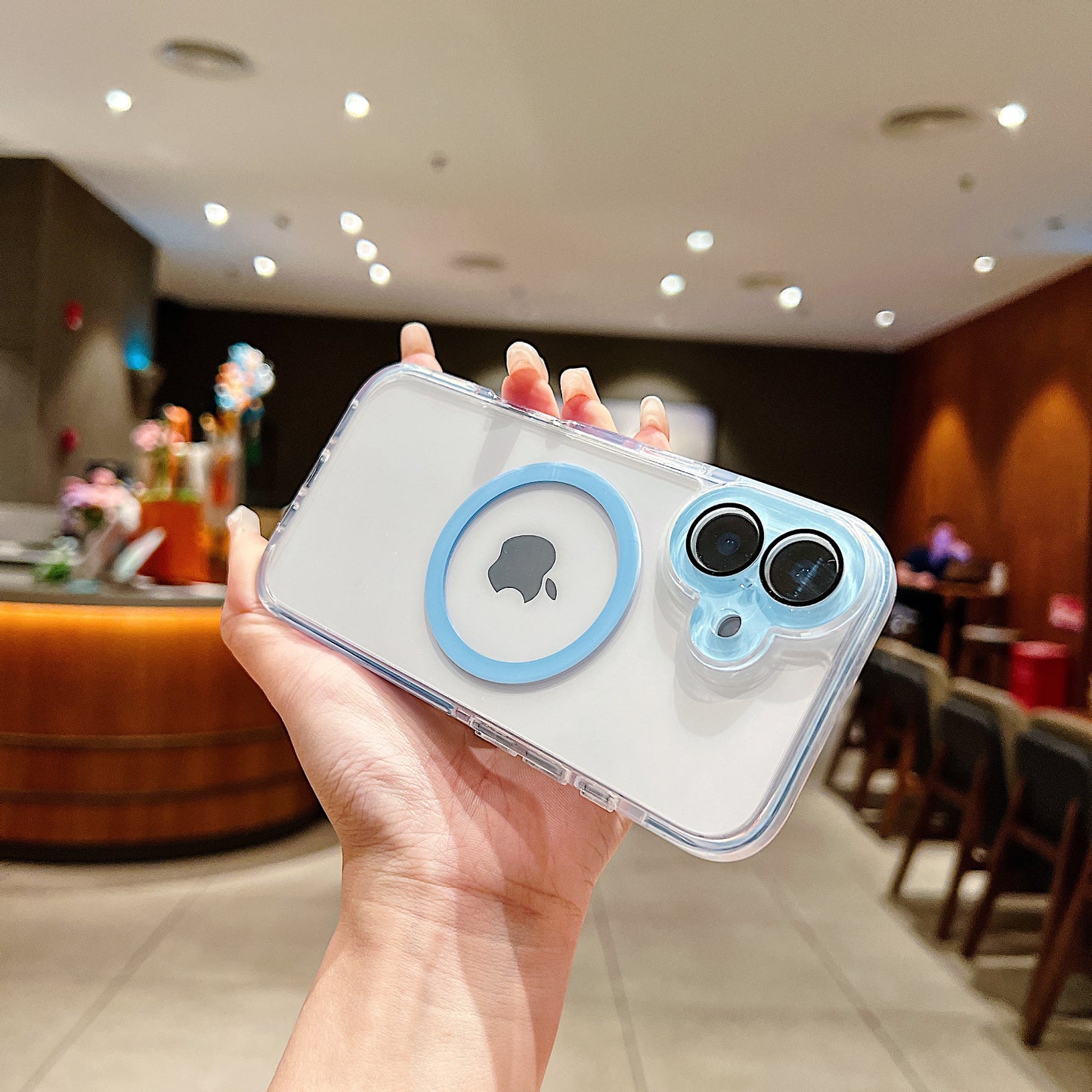 LuxuryKase Magnetic Crystal Clear Case | Colored Edges & Mag-Safe Ring | Built in Camera Lens Protection | Anti Yellow Transparent Bumper | Scratch Resistant For iPhone
