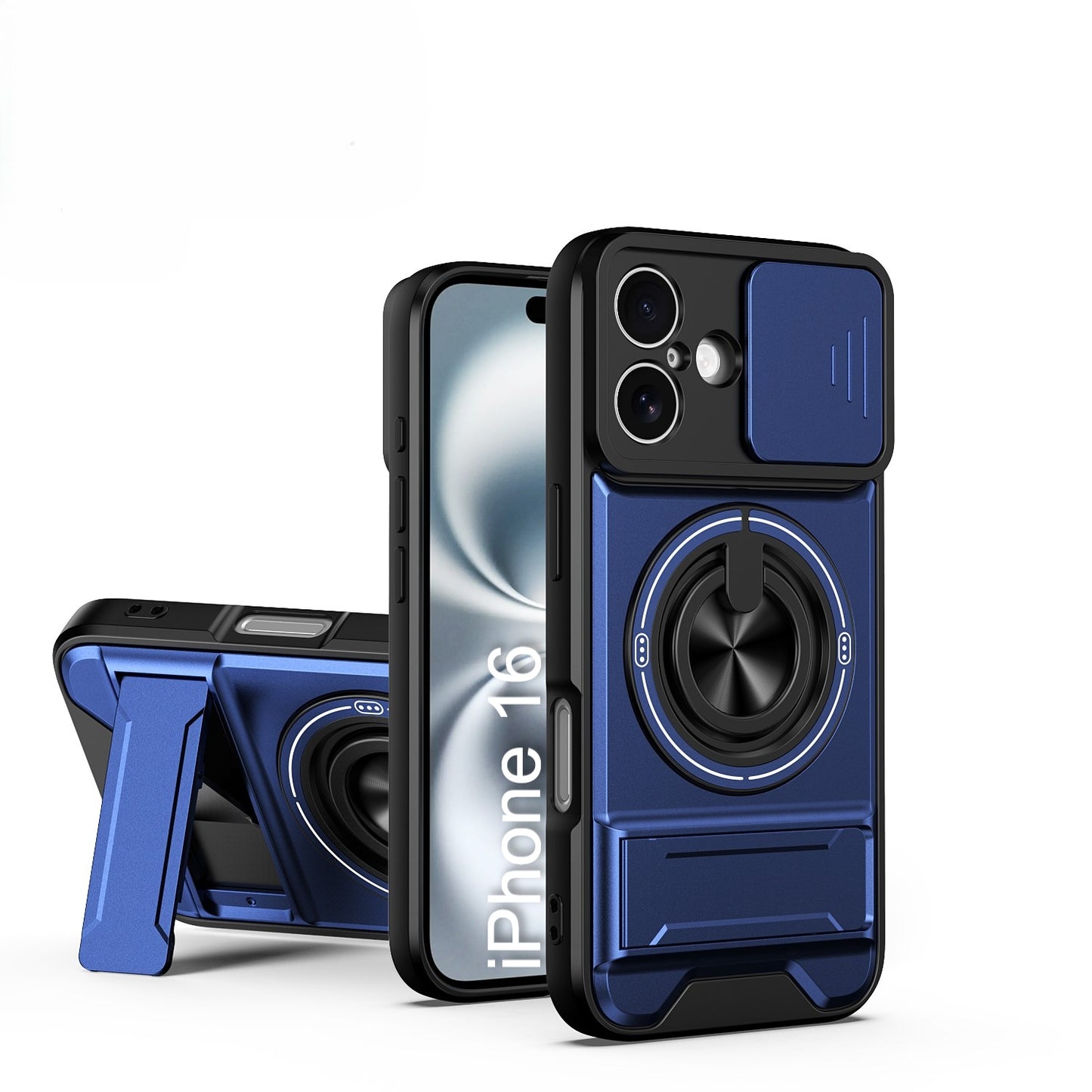 LuxuryKase Magnetic Armour Case | MagSafe Compatible | Sliding Camera Cover | 360° Finger Ring Holder | Built-In Bracket Stand | Hard PC Back & Soft TPU Bumper For iPhone & Samsung Series