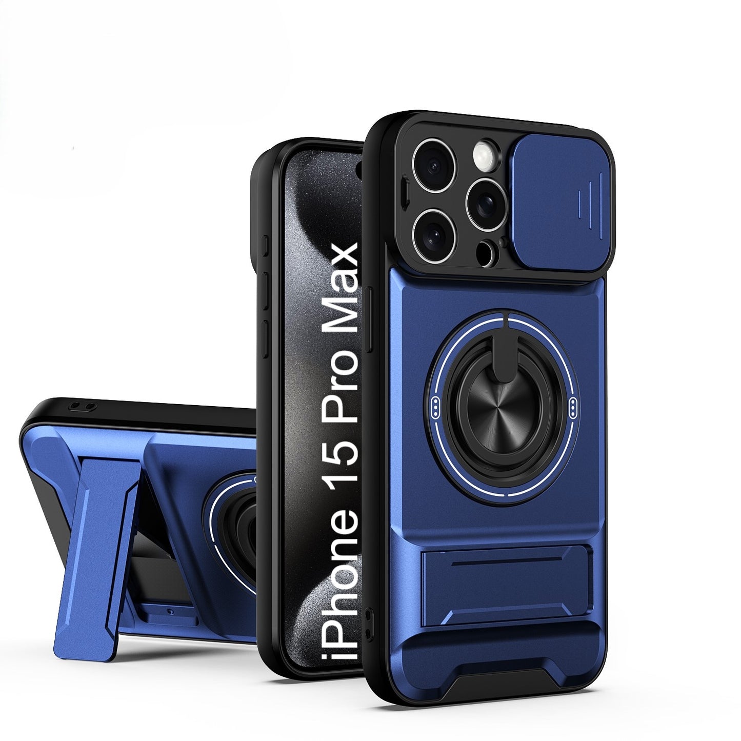 LuxuryKase Magnetic Armour Case | MagSafe Compatible | Sliding Camera Cover | 360° Finger Ring Holder | Built-In Bracket Stand | Hard PC Back & Soft TPU Bumper For iPhone & Samsung Series