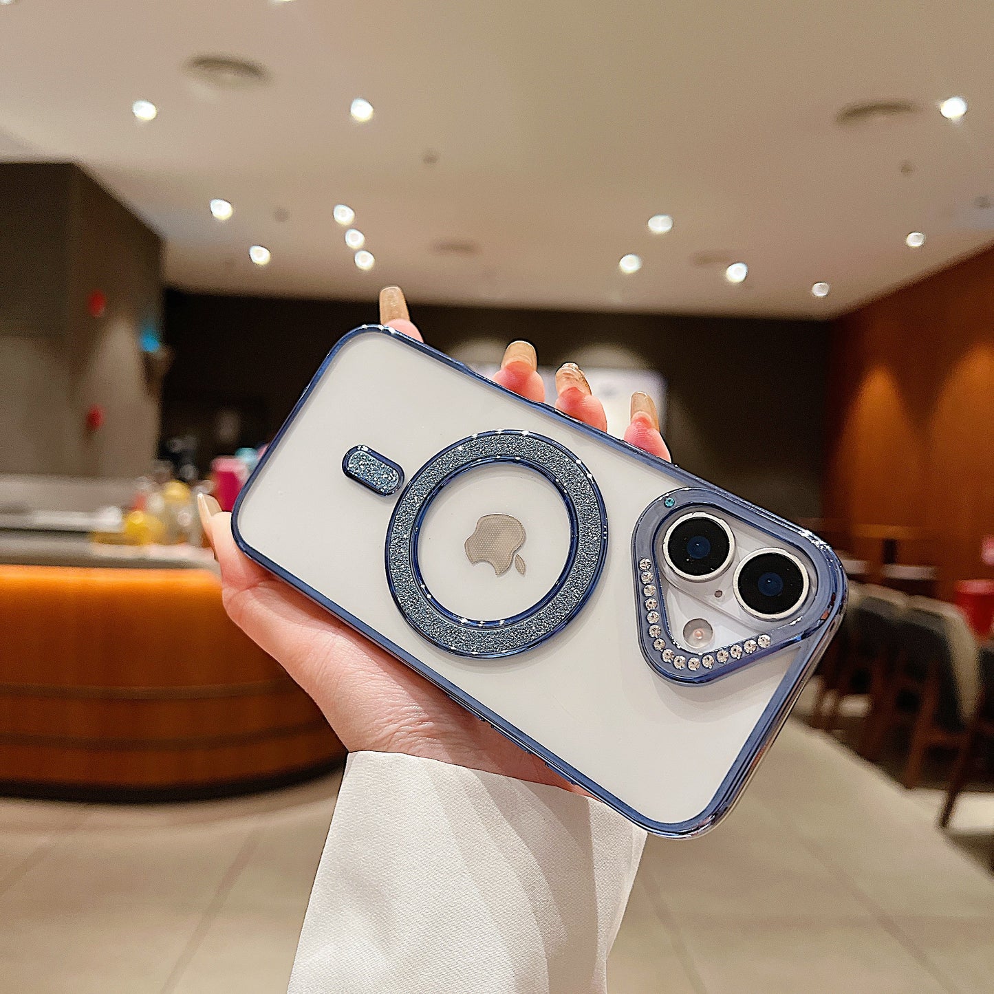 LuxuryKase Transparent Back Cover with Shimmer MagSafe Ring | Soft TPU Case | Stylish Shockproof Protective Mobile Case with Premium Finish For iPhone 15 & 16 Series