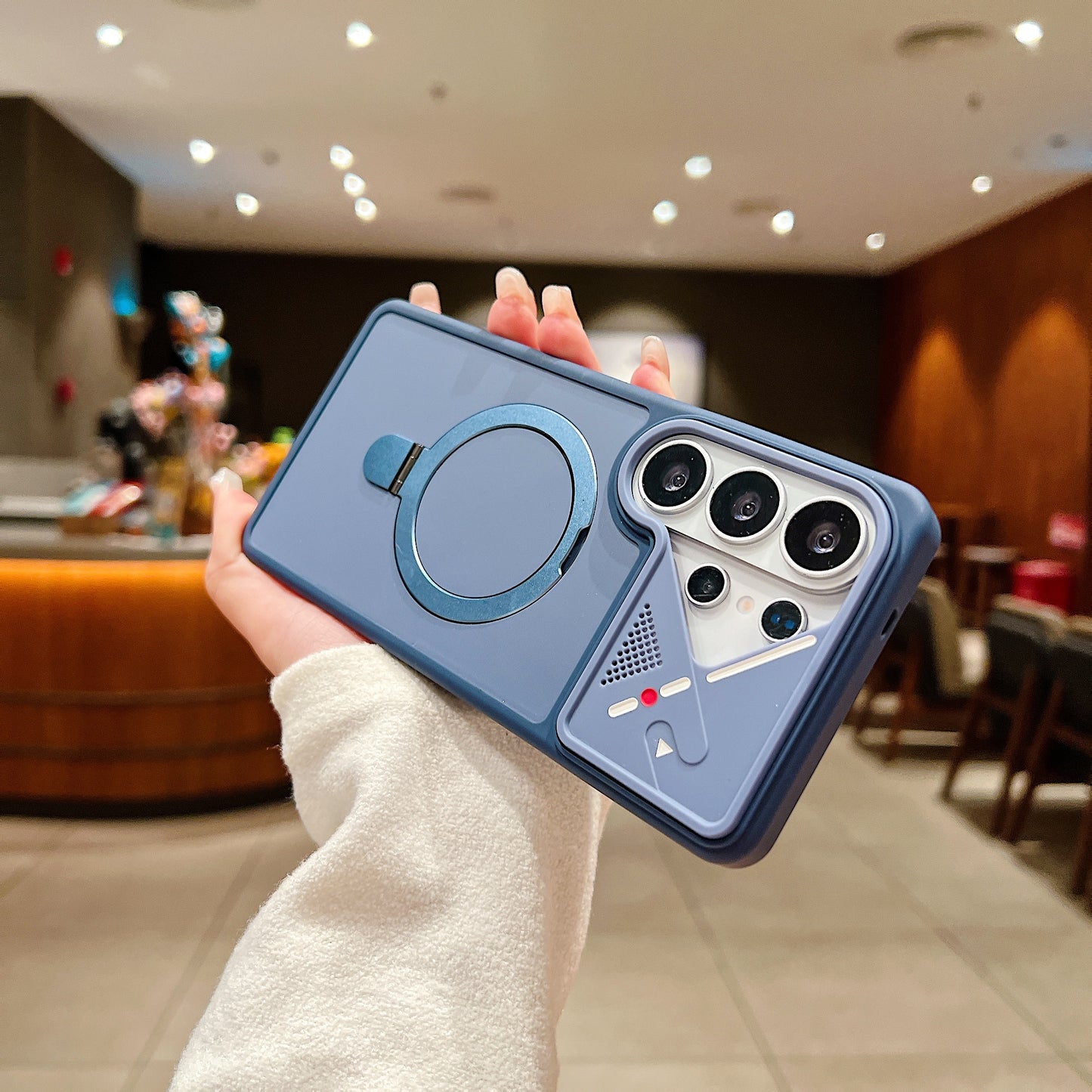LuxuryKase Magnetic Shockproof Case | Foldable 90° Metal Ring Kickstand | Matte Finish | Futuristic Camera Shield Design | Slim Profile & Mag-Safe Compatible For iPhone & Samsung Series