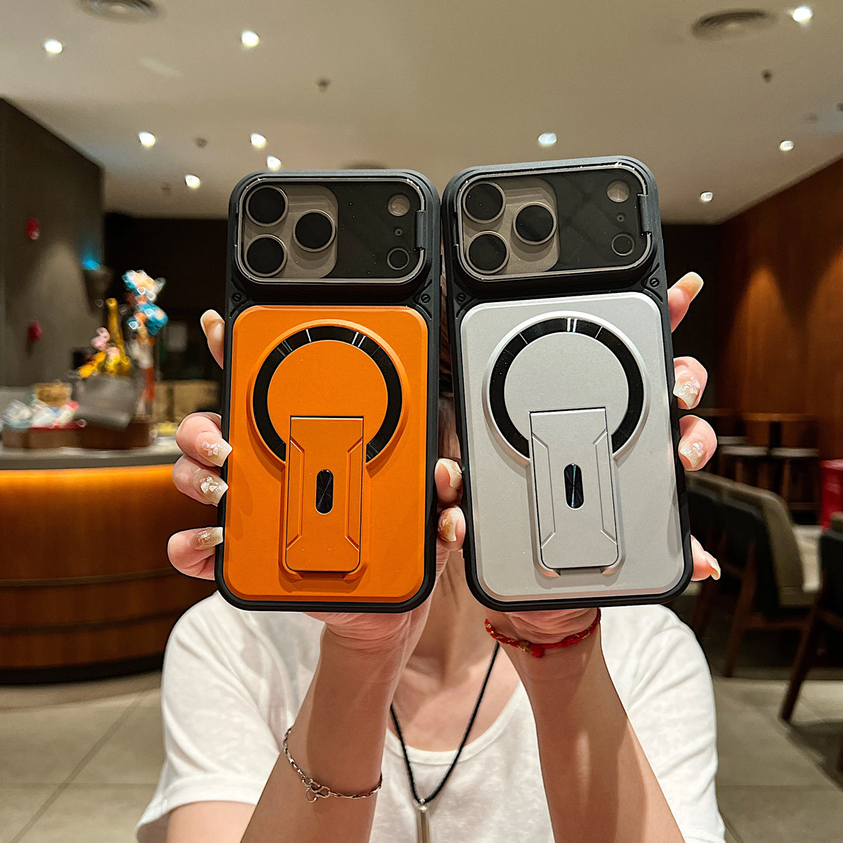 LuxuryKase Hybrid Armour Case | Built-In Foldable Kickstand | Flip Camera Lens Protection Frame Design | MagSafe Compatible | Rugged PC & TPU Cover For iPhone & Samsung Series