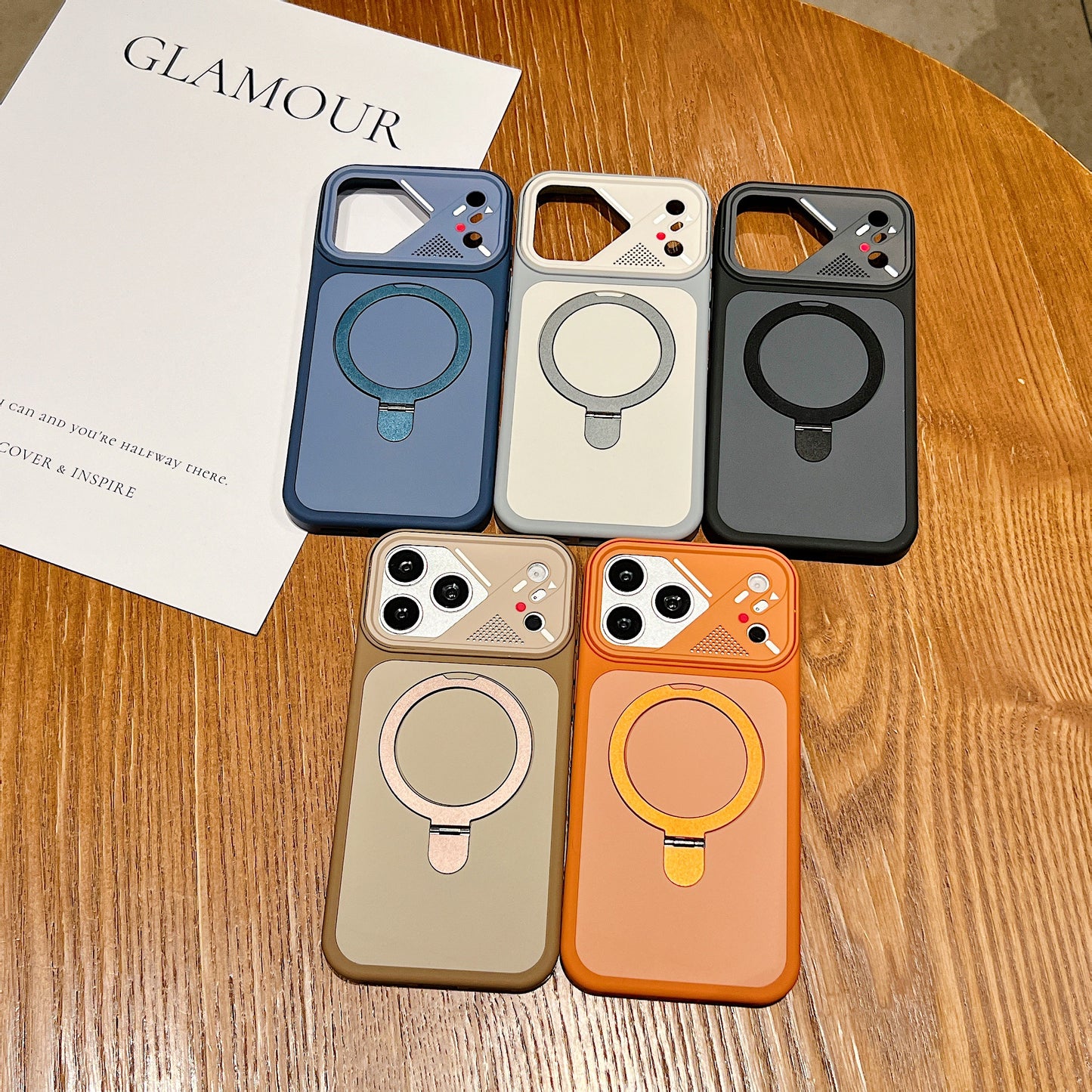 LuxuryKase Magnetic Shockproof Case | Foldable 90° Metal Ring Kickstand | Matte Finish | Futuristic Camera Shield Design | Slim Profile & Mag-Safe Compatible For iPhone & Samsung Series