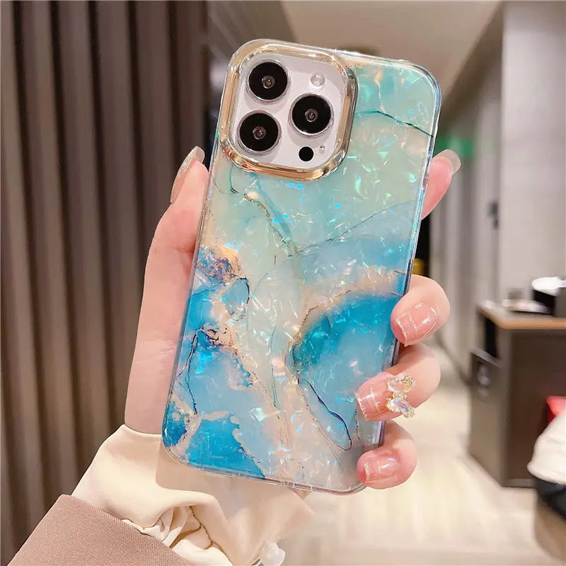 LuxuryKase LK132 Glitter Dream Shell Crack Marble Case For iPhone