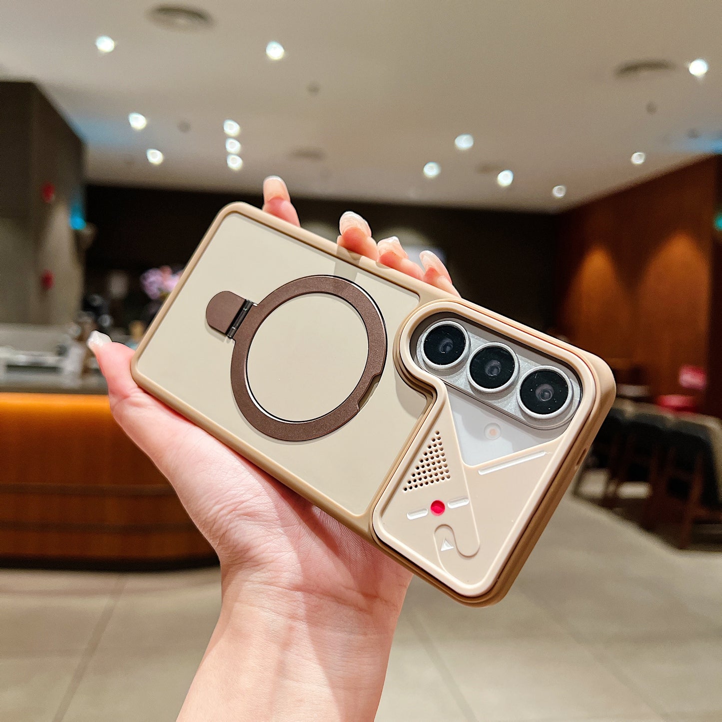LuxuryKase Magnetic Shockproof Case | Foldable 90° Metal Ring Kickstand | Matte Finish | Futuristic Camera Shield Design | Slim Profile & Mag-Safe Compatible For iPhone & Samsung Series