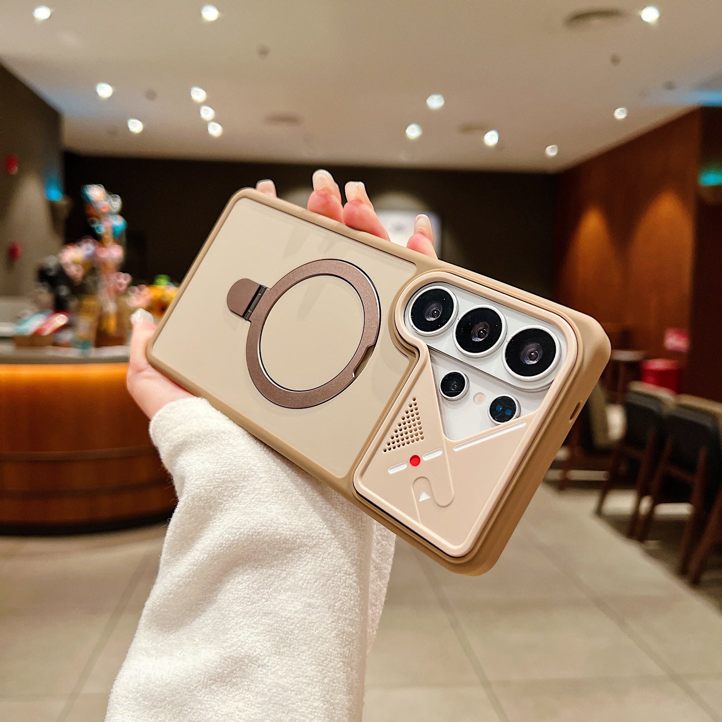 LuxuryKase Magnetic Shockproof Case | Foldable 90° Metal Ring Kickstand | Matte Finish | Futuristic Camera Shield Design | Slim Profile & Mag-Safe Compatible For iPhone & Samsung Series