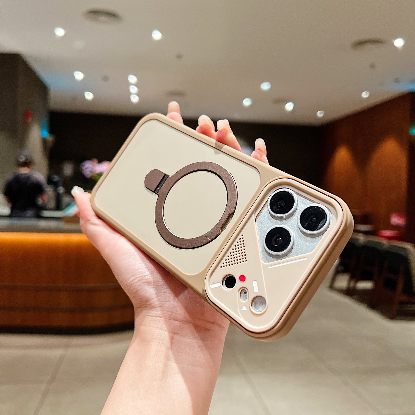 LuxuryKase Magnetic Shockproof Case | Foldable 90° Metal Ring Kickstand | Matte Finish | Futuristic Camera Shield Design | Slim Profile & Mag-Safe Compatible For iPhone & Samsung Series