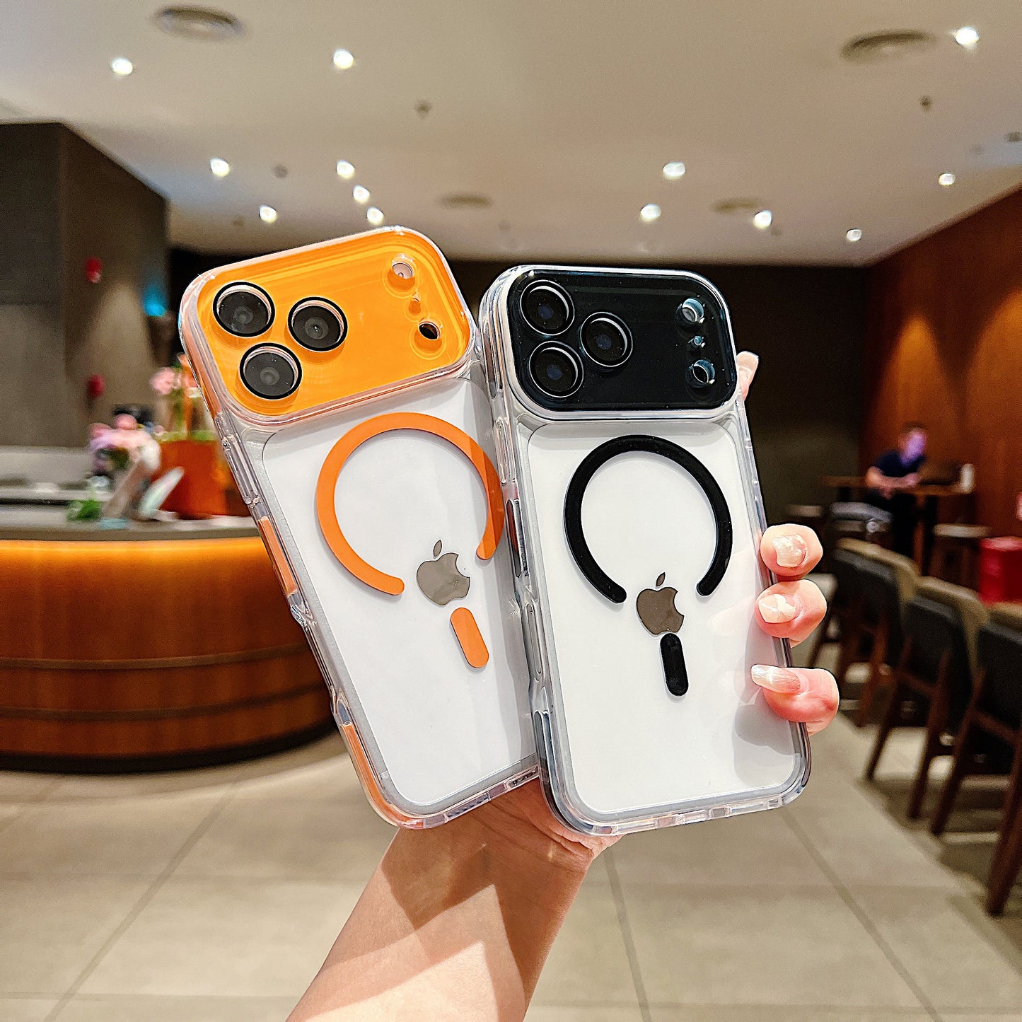 LuxuryKase Magnetic Crystal Clear Case | Colored Edges & Mag-Safe Ring | Built in Camera Lens Protection | Anti Yellow Transparent Bumper | Scratch Resistant For iPhone