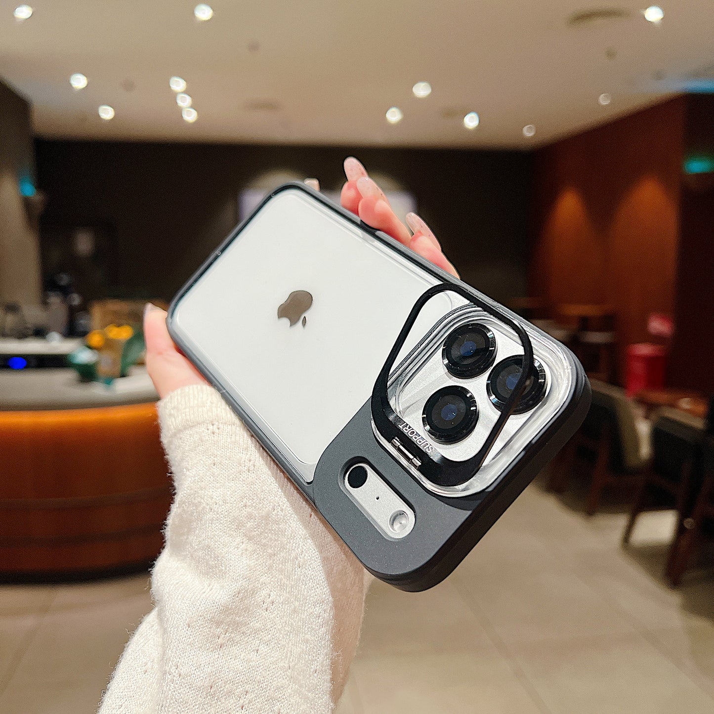 LuxuryKase Clear Case | Metal Lens Protector & 180° Rotating Bracket | Shockproof Transparent Hard Back Cover with Soft TPU Frame For iPhone & Samsung