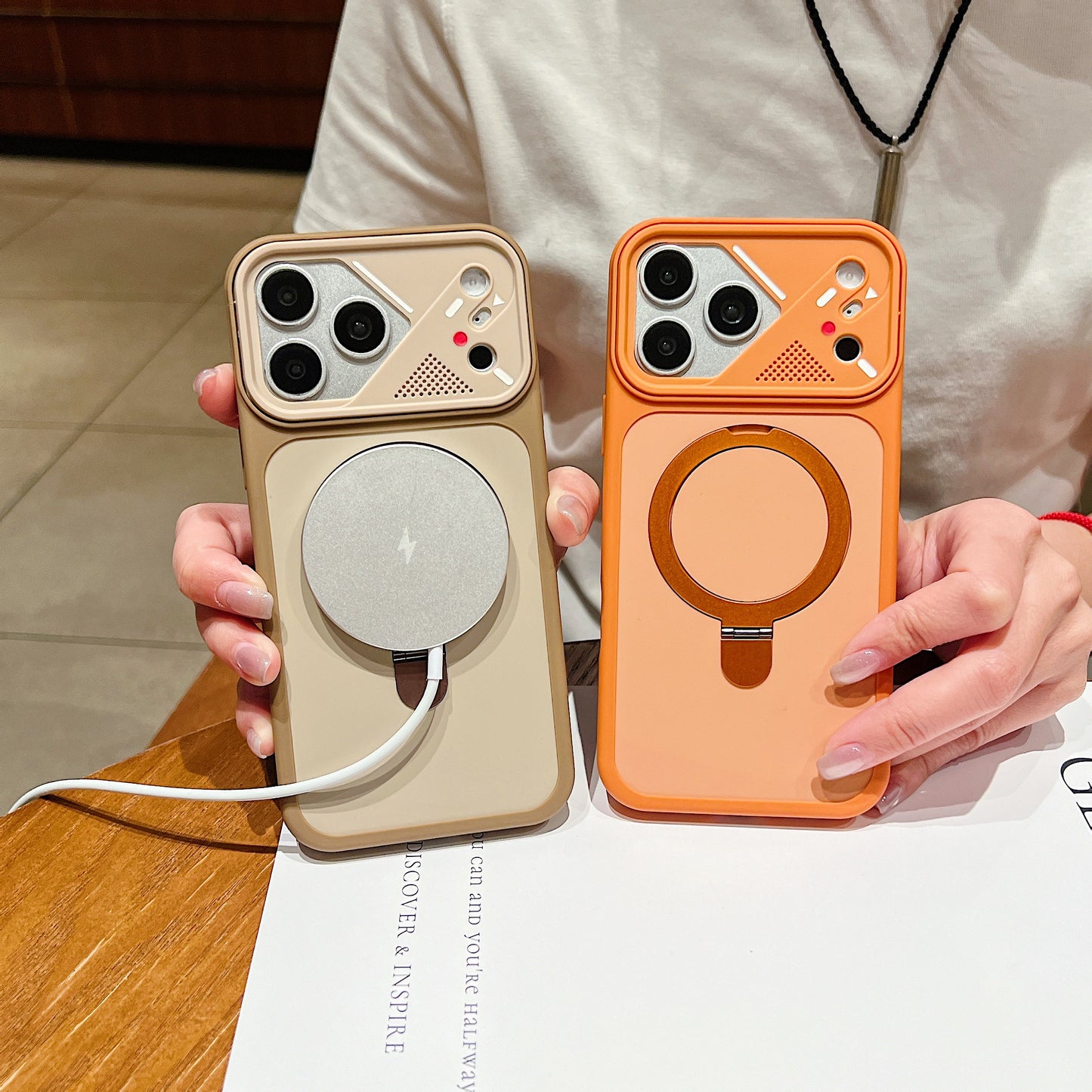 LuxuryKase Magnetic Shockproof Case | Foldable 90° Metal Ring Kickstand | Matte Finish | Futuristic Camera Shield Design | Slim Profile & Mag-Safe Compatible For iPhone & Samsung Series