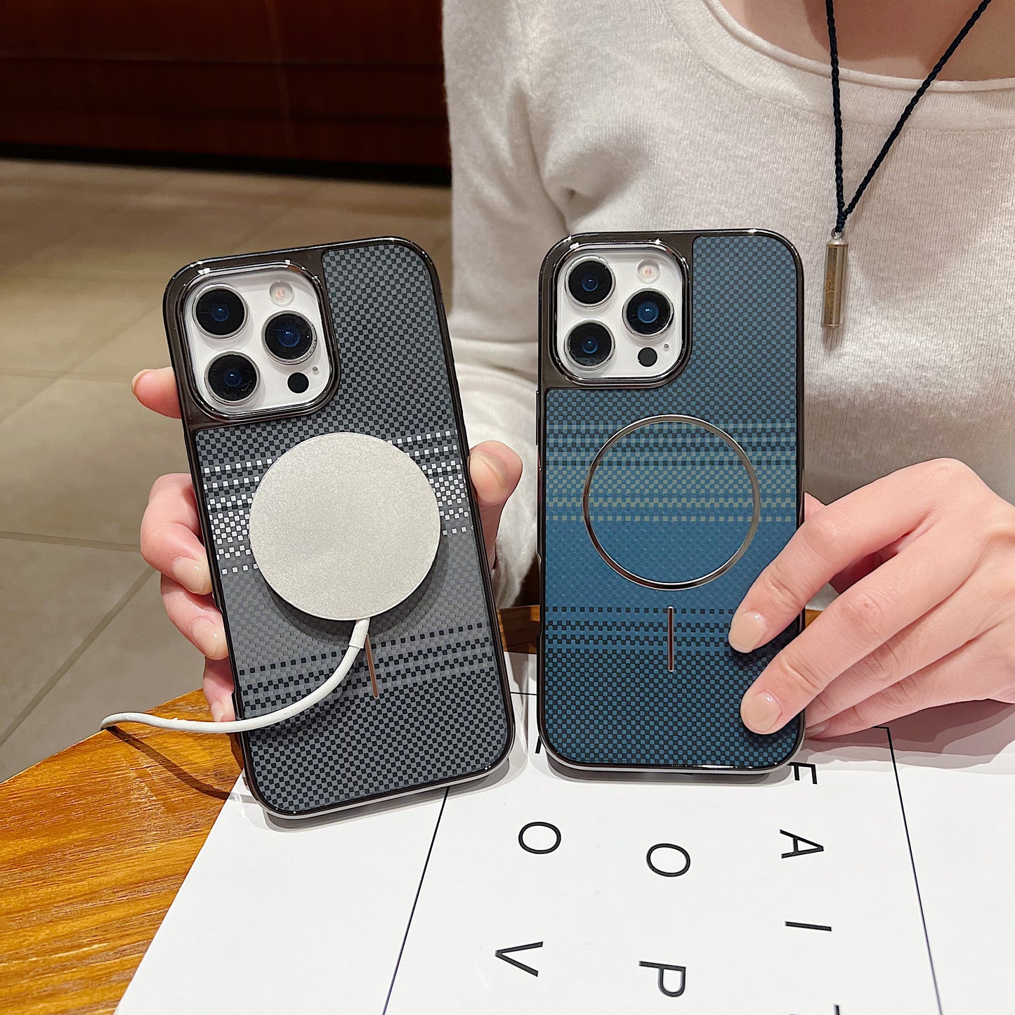 LuxuryKase Carbon Fiber Magnetic Case | Compatible with Mag-Safe | Slim Shockproof Protective Cover | Precise Cutouts & Anti-Scratch | Wireless Charging Support For iPhone & Samsung