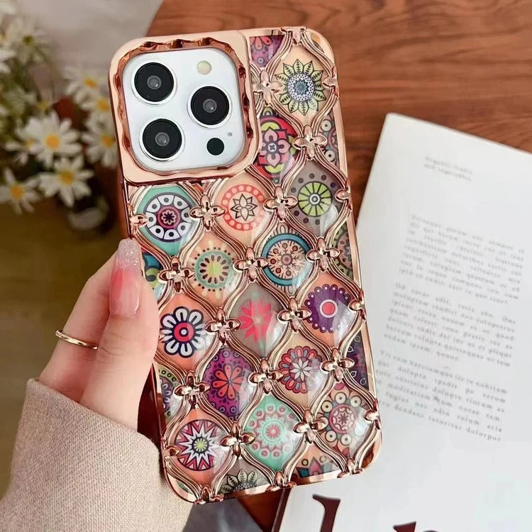 LuxuryKase LK125 Electroplated Shell Star Flower Pattern Case For iPhone