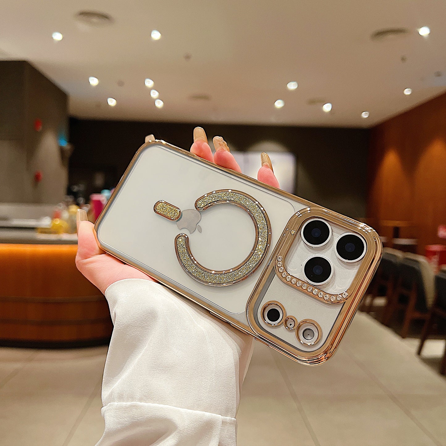 LuxuryKase Transparent Back Cover with Shimmer MagSafe Ring | Soft TPU Case | Stylish Shockproof Protective Mobile Case with Premium Finish For iPhone 15 & 16 Series