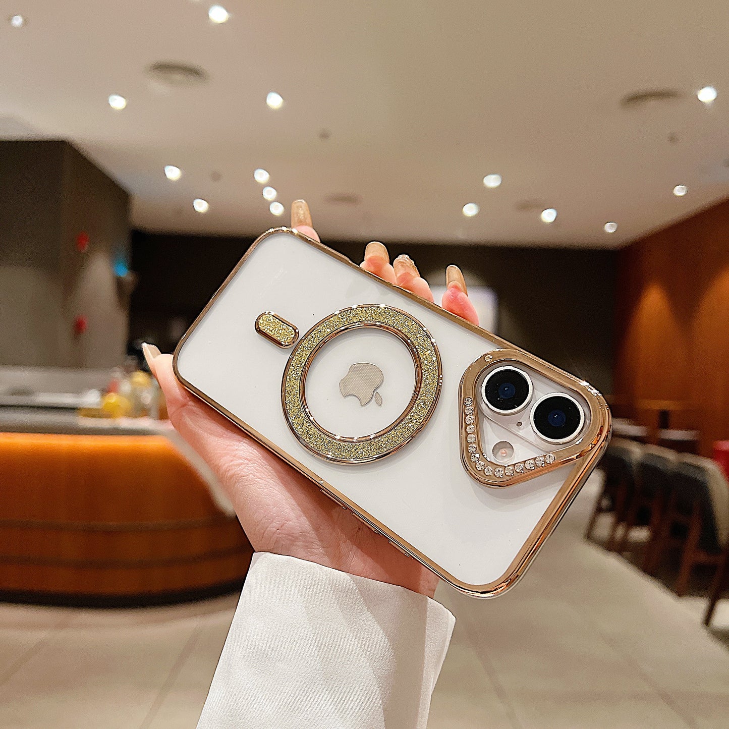 LuxuryKase Transparent Back Cover with Shimmer MagSafe Ring | Soft TPU Case | Stylish Shockproof Protective Mobile Case with Premium Finish For iPhone 15 & 16 Series