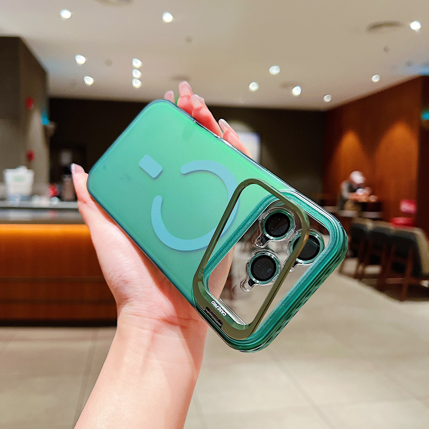 LuxuryKase LK169 Laser Gradient Lens Holder Stand Mag-Safe Case Cover For iPhone 16 & 17 Series