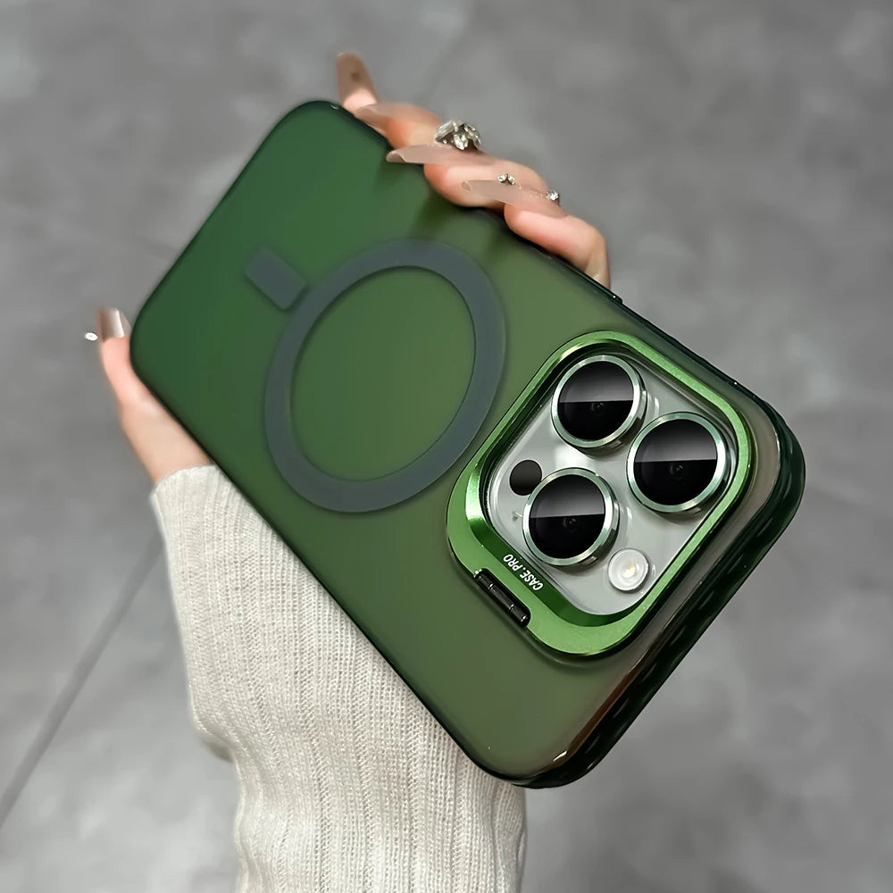 LuxuryKase Mag-Safe Shockproof Gradient Matte Case | Metal Camera Lens Protector & Kickstand | Slim & Edge Protective Cover For iPhone