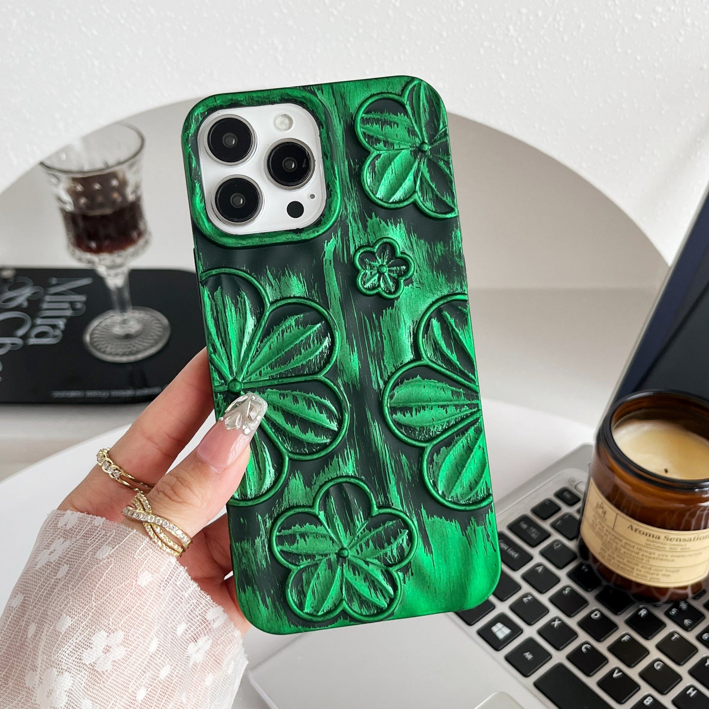 LuxuryKase LK138 Double Shaded 3D Flower Print Case For iPhone