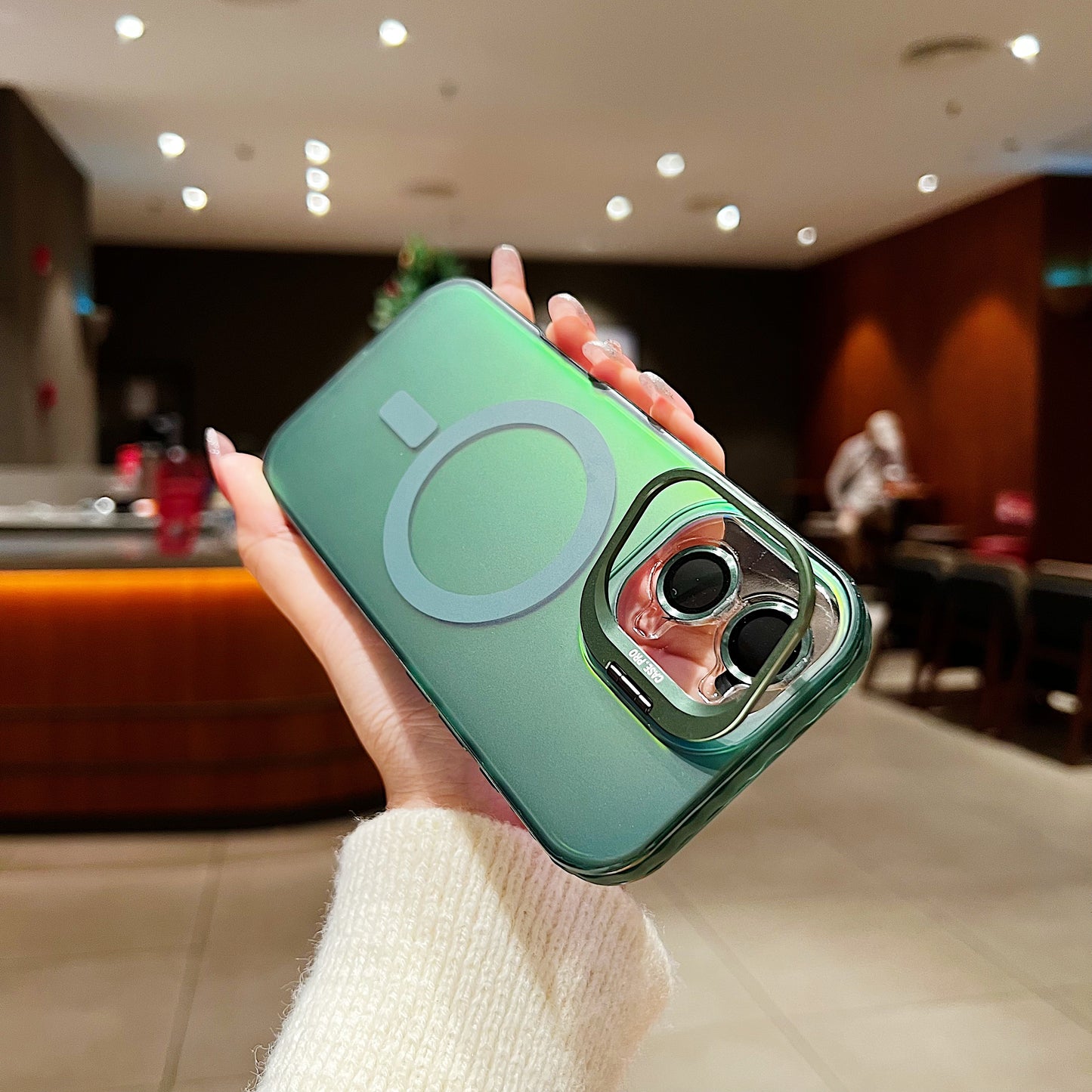 LuxuryKase LK169 Laser Gradient Lens Holder Stand Mag-Safe Case Cover For iPhone 16 & 17 Series