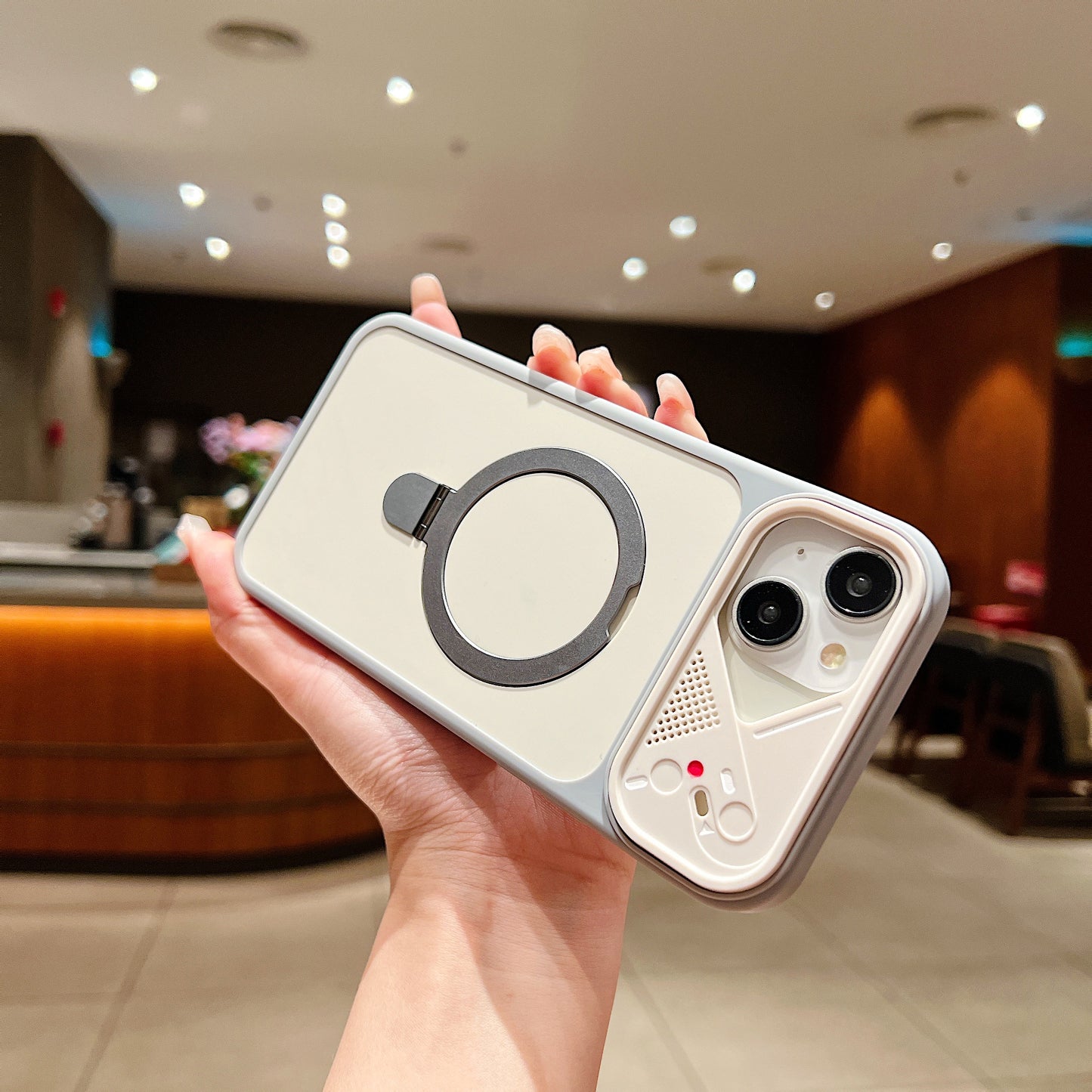 LuxuryKase Magnetic Shockproof Case | Foldable 90° Metal Ring Kickstand | Matte Finish | Futuristic Camera Shield Design | Slim Profile & Mag-Safe Compatible For iPhone & Samsung Series