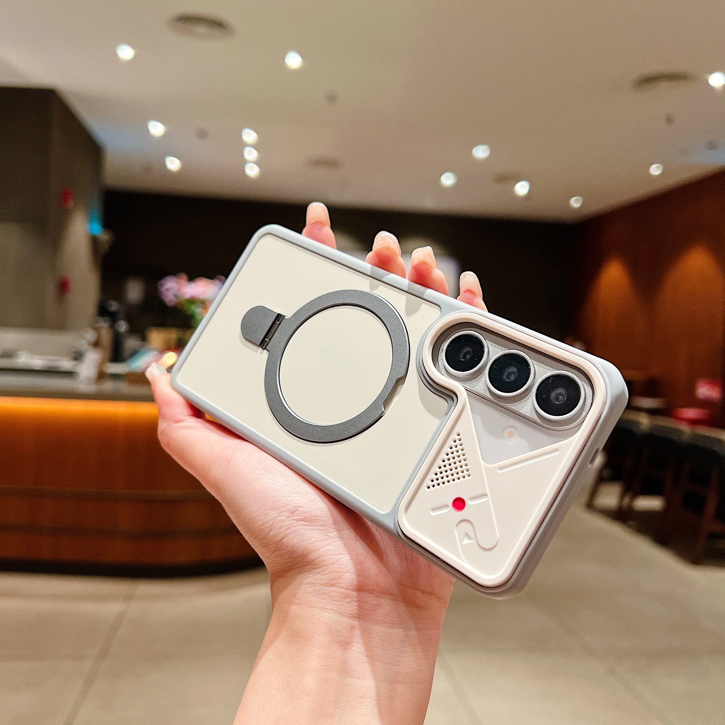 LuxuryKase Magnetic Shockproof Case | Foldable 90° Metal Ring Kickstand | Matte Finish | Futuristic Camera Shield Design | Slim Profile & Mag-Safe Compatible For iPhone & Samsung Series