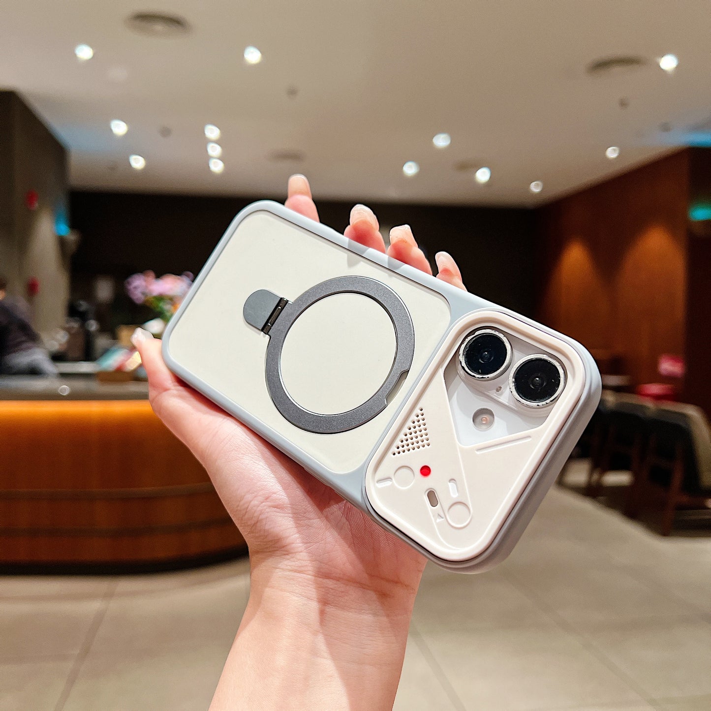 LuxuryKase Magnetic Shockproof Case | Foldable 90° Metal Ring Kickstand | Matte Finish | Futuristic Camera Shield Design | Slim Profile & Mag-Safe Compatible For iPhone & Samsung Series