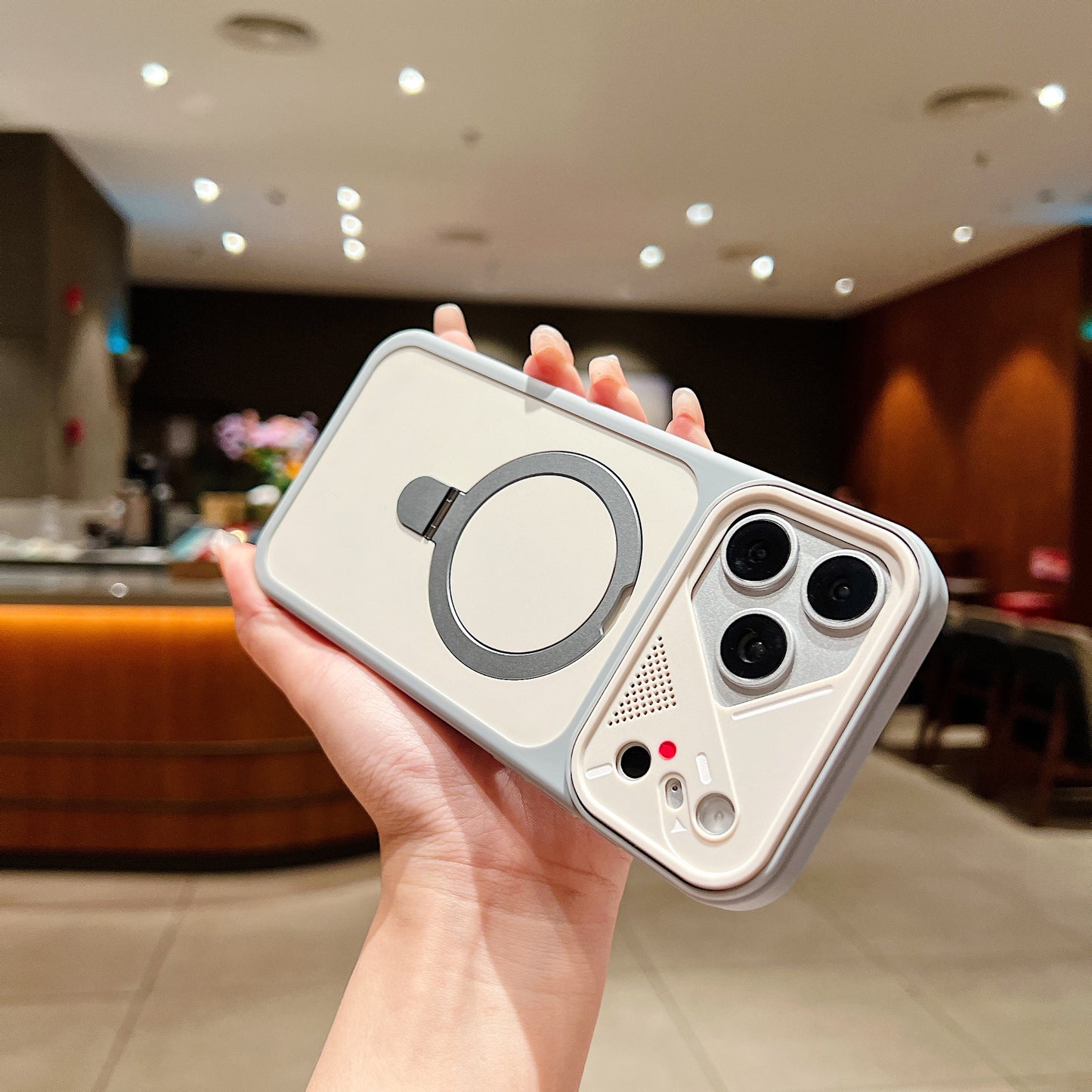 LuxuryKase Magnetic Shockproof Case | Foldable 90° Metal Ring Kickstand | Matte Finish | Futuristic Camera Shield Design | Slim Profile & Mag-Safe Compatible For iPhone & Samsung Series