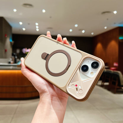 LuxuryKase Magnetic Shockproof Case | Foldable 110° Metal Ring Kickstand | Matte Finish | Futuristic Camera Shield Design | Slim Profile & Mag-Safe Compatible For iPhone & Samsung Series
