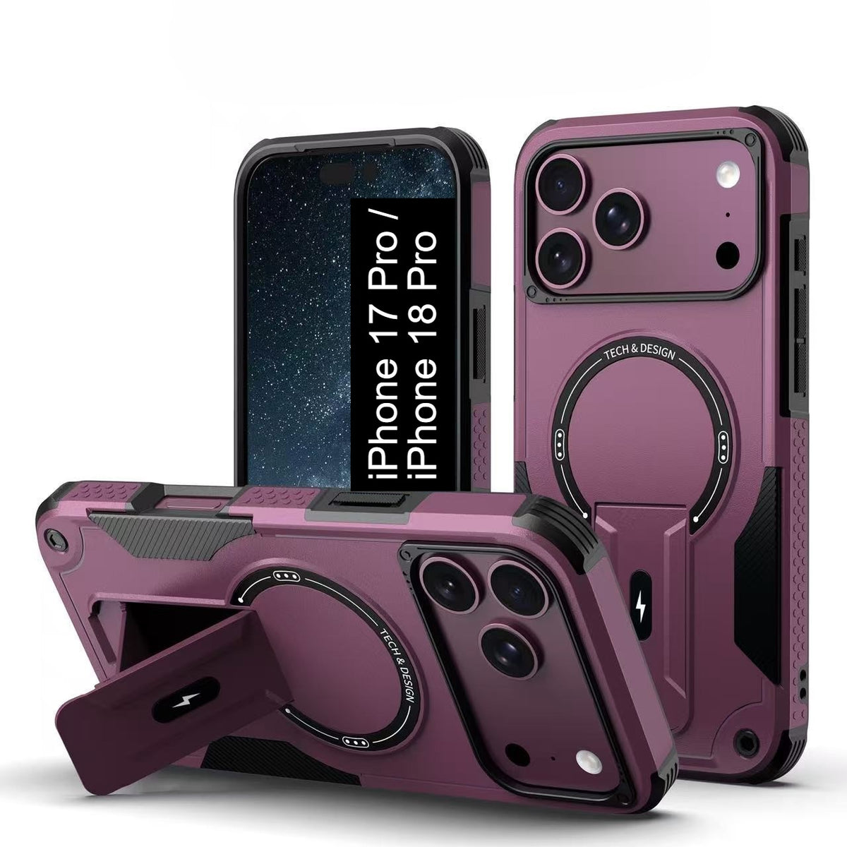 US LITE Back Cover with Portable Kickstand | Mag-Safe Compatible Magnetic Case | Shockproof Military Grade Protection | Rugged Armor Design Phone Cover For iPhone & Samsung
