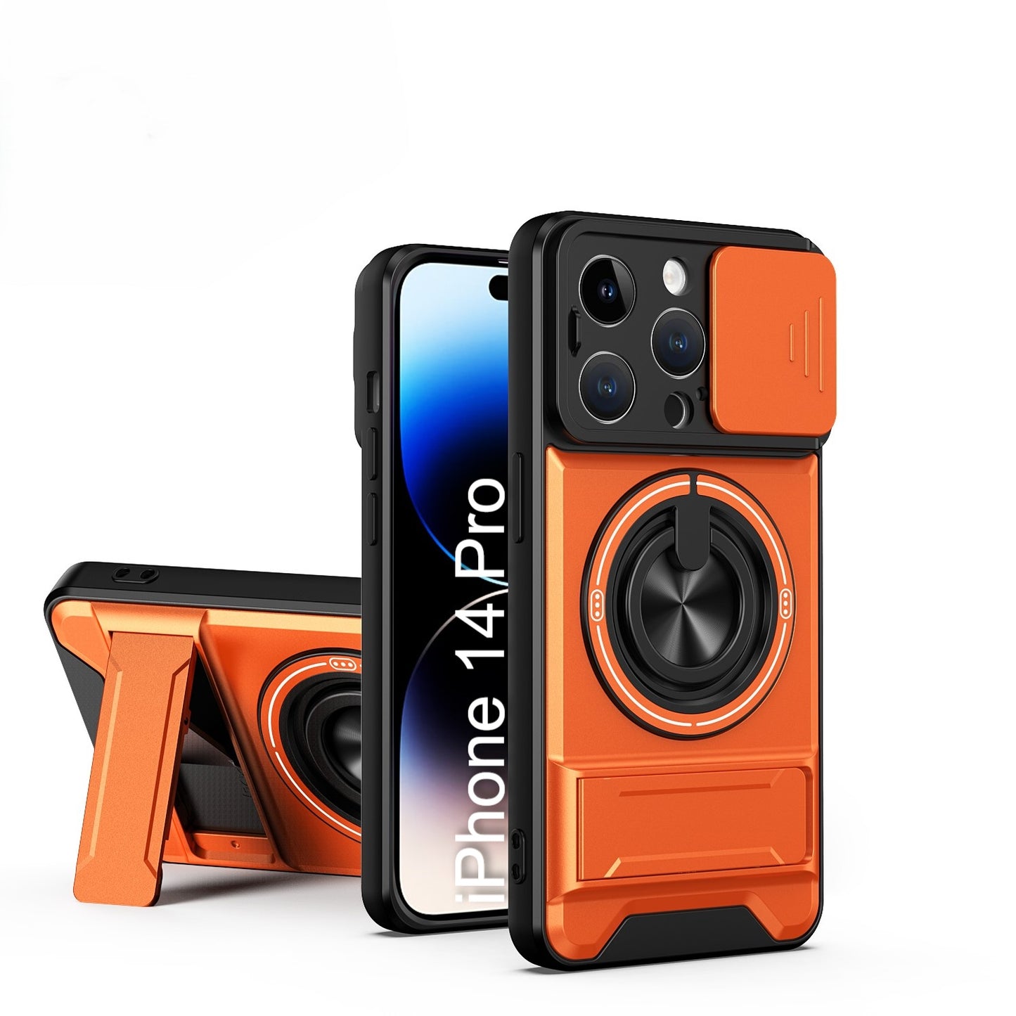 LuxuryKase Magnetic Armour Case | MagSafe Compatible | Sliding Camera Cover | 360° Finger Ring Holder | Built-In Bracket Stand | Hard PC Back & Soft TPU Bumper For iPhone & Samsung Series