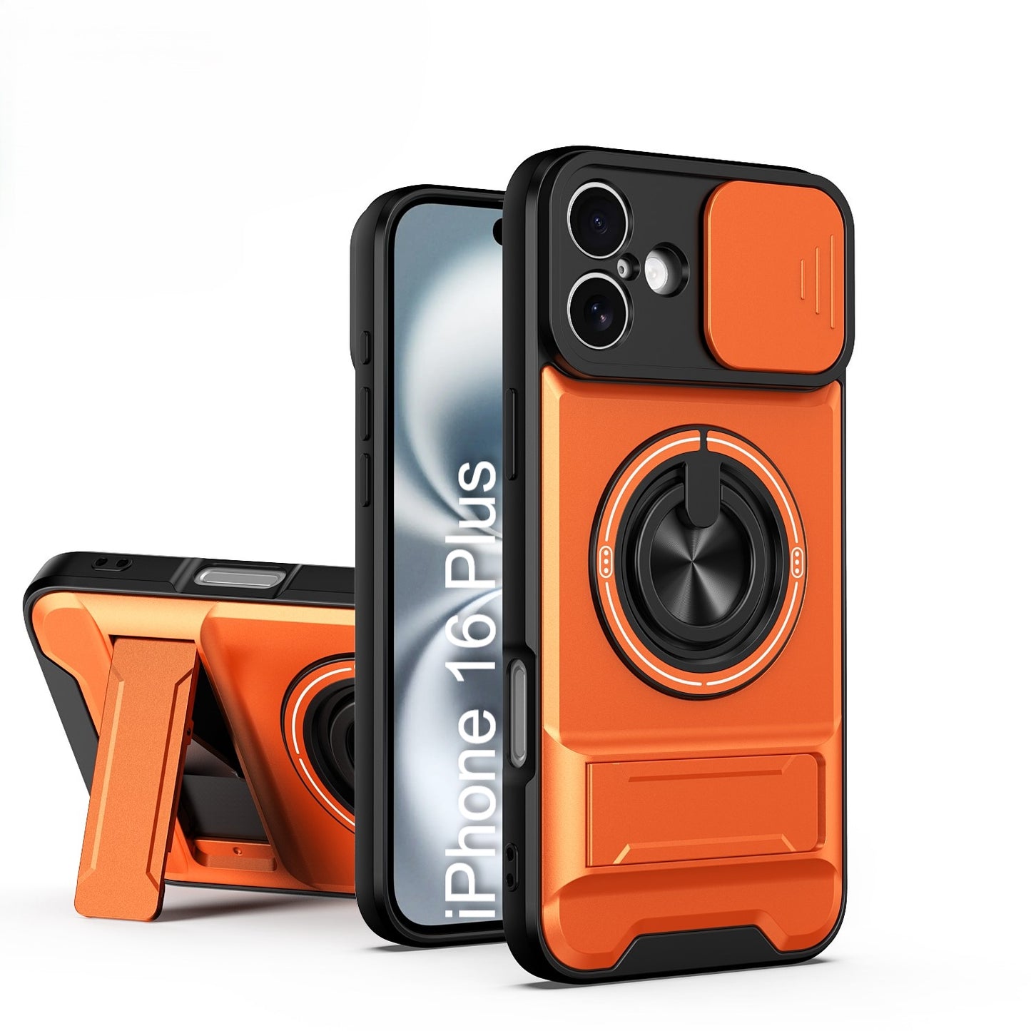 LuxuryKase Magnetic Armour Case | MagSafe Compatible | Sliding Camera Cover | 360° Finger Ring Holder | Built-In Bracket Stand | Hard PC Back & Soft TPU Bumper For iPhone & Samsung Series