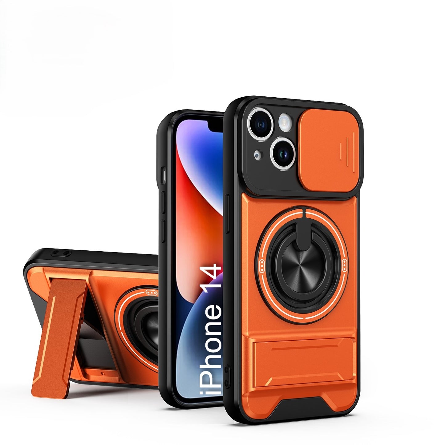 LuxuryKase Magnetic Armour Case | MagSafe Compatible | Sliding Camera Cover | 360° Finger Ring Holder | Built-In Bracket Stand | Hard PC Back & Soft TPU Bumper For iPhone & Samsung Series