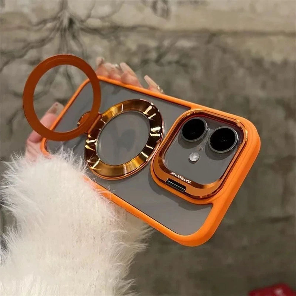 LuxuryKase LK176 Metal Camera Ring Kickstand Stand Transparent Mag-Safe Case Cover For iPhone