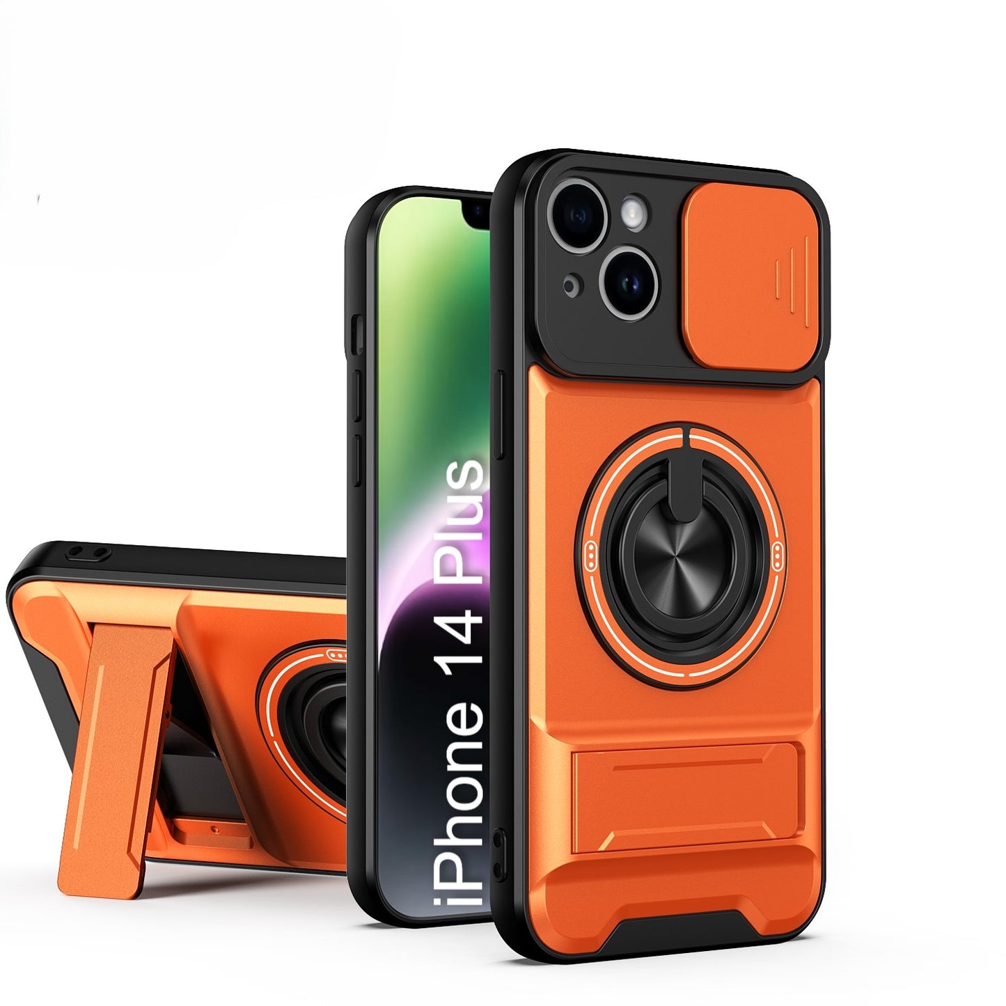 LuxuryKase Magnetic Armour Case | MagSafe Compatible | Sliding Camera Cover | 360° Finger Ring Holder | Built-In Bracket Stand | Hard PC Back & Soft TPU Bumper For iPhone & Samsung Series