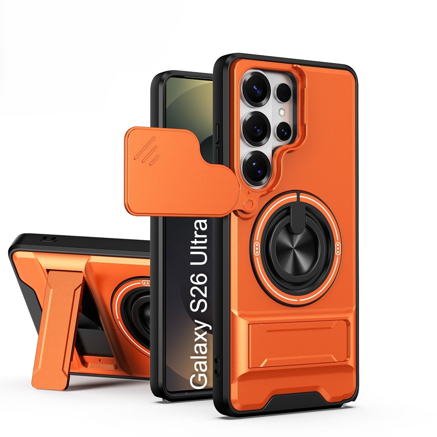 LuxuryKase Magnetic Armour Case | MagSafe Compatible | Sliding Camera Cover | 360° Finger Ring Holder | Built-In Bracket Stand | Hard PC Back & Soft TPU Bumper For iPhone & Samsung Series
