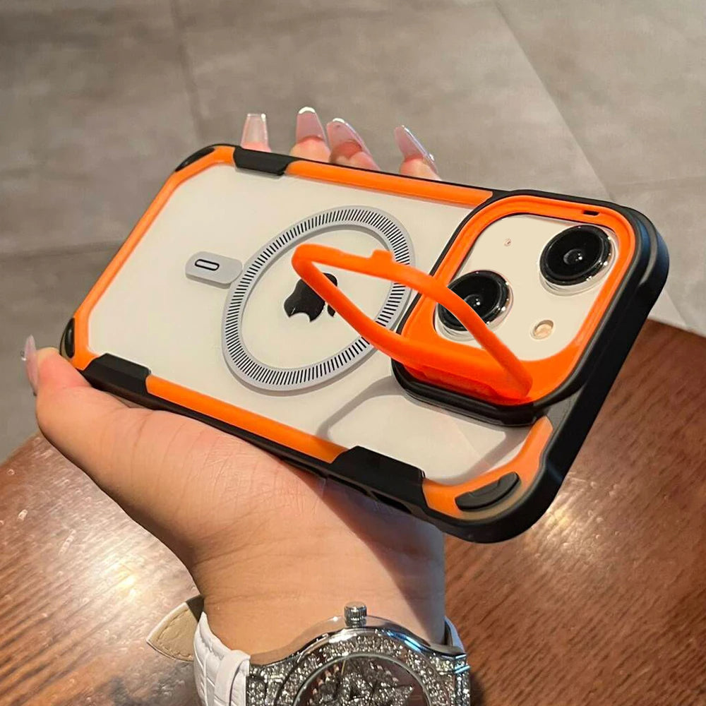 LuxuryKase LK164 Invisible Stand Transparent Magnetic Mag-Safe Wireless Charger Case Cover For iPhone