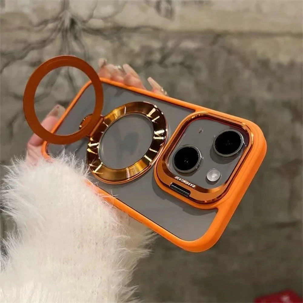 LuxuryKase LK176 Metal Camera Ring Kickstand Stand Transparent Mag-Safe Case Cover For iPhone