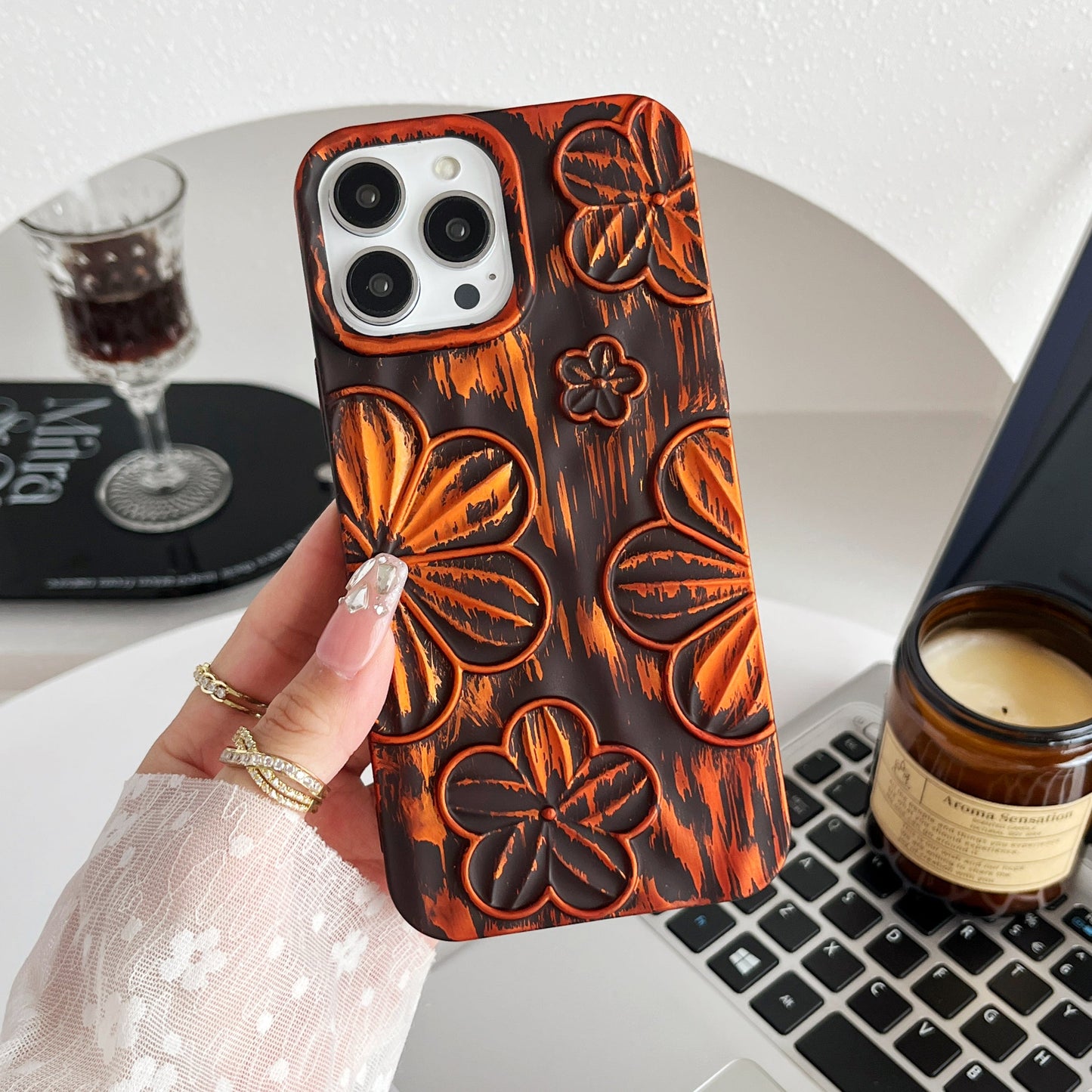 LuxuryKase LK138 Double Shaded 3D Flower Print Case For iPhone