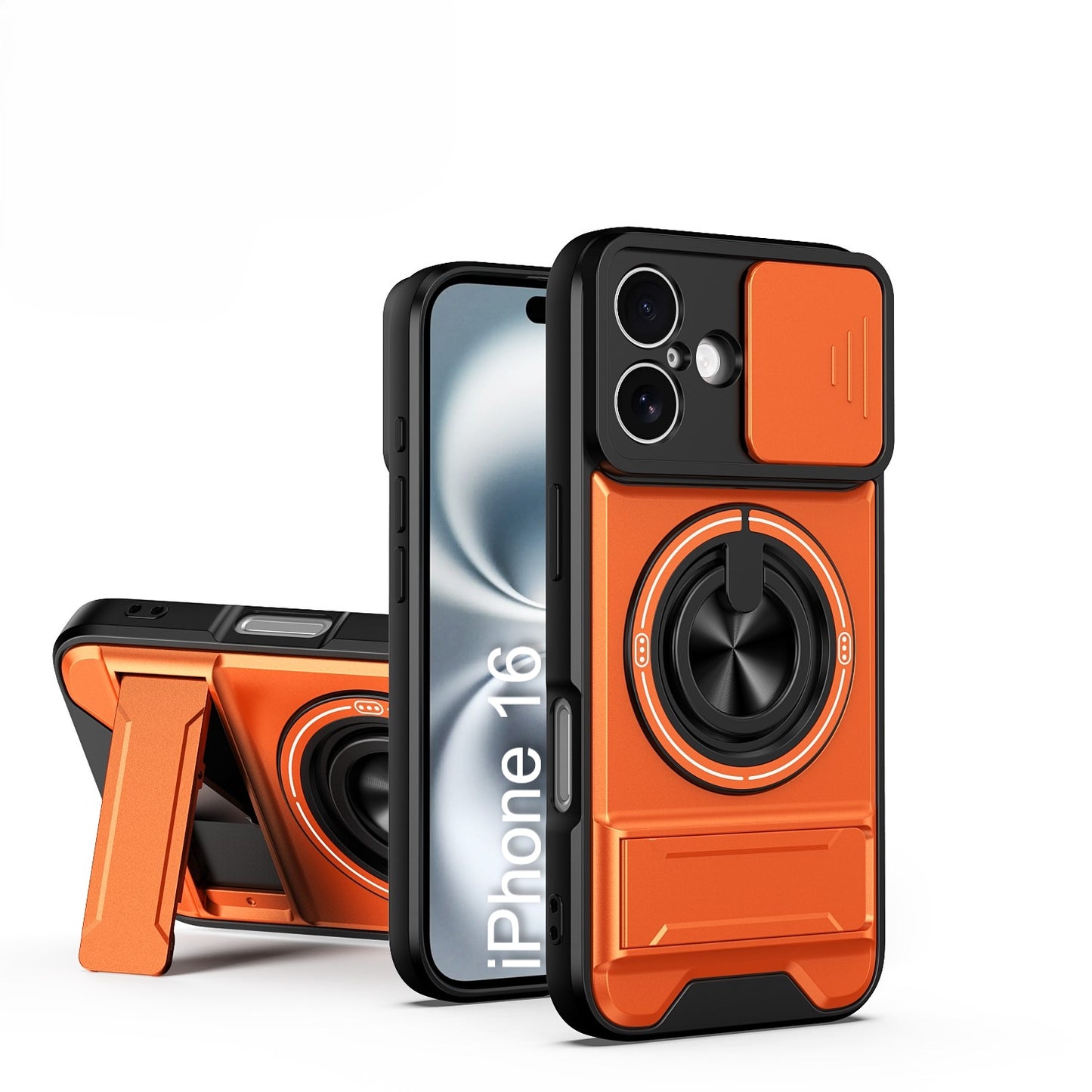 LuxuryKase Magnetic Armour Case | MagSafe Compatible | Sliding Camera Cover | 360° Finger Ring Holder | Built-In Bracket Stand | Hard PC Back & Soft TPU Bumper For iPhone & Samsung Series
