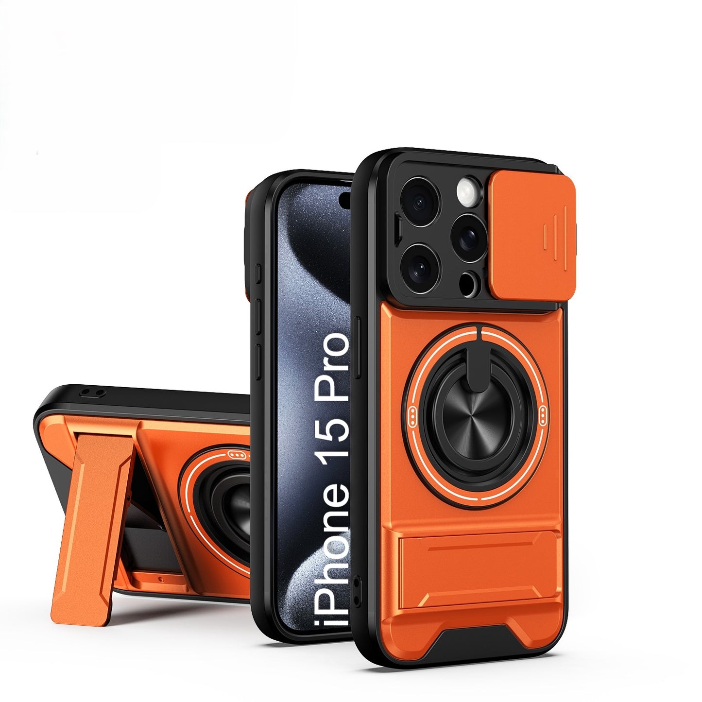 LuxuryKase Magnetic Armour Case | MagSafe Compatible | Sliding Camera Cover | 360° Finger Ring Holder | Built-In Bracket Stand | Hard PC Back & Soft TPU Bumper For iPhone & Samsung Series