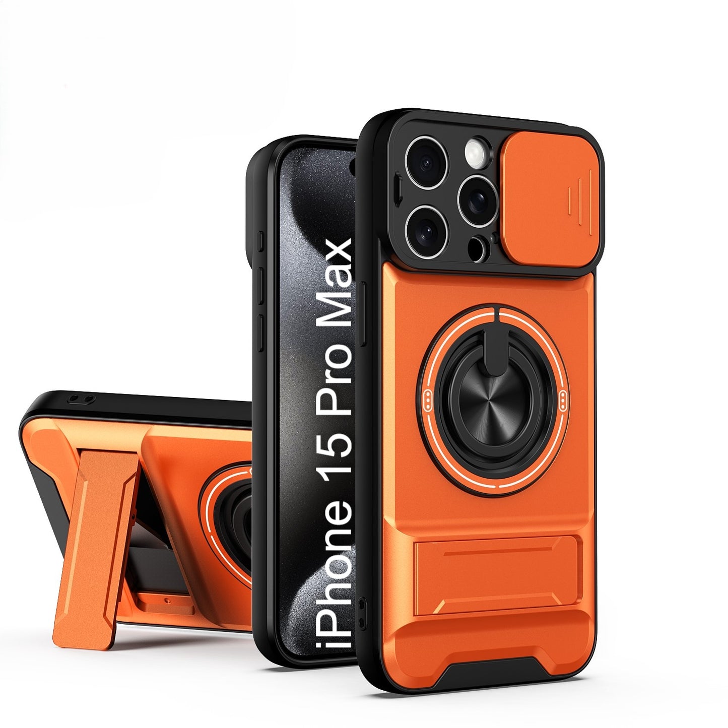 LuxuryKase Magnetic Armour Case | MagSafe Compatible | Sliding Camera Cover | 360° Finger Ring Holder | Built-In Bracket Stand | Hard PC Back & Soft TPU Bumper For iPhone & Samsung Series
